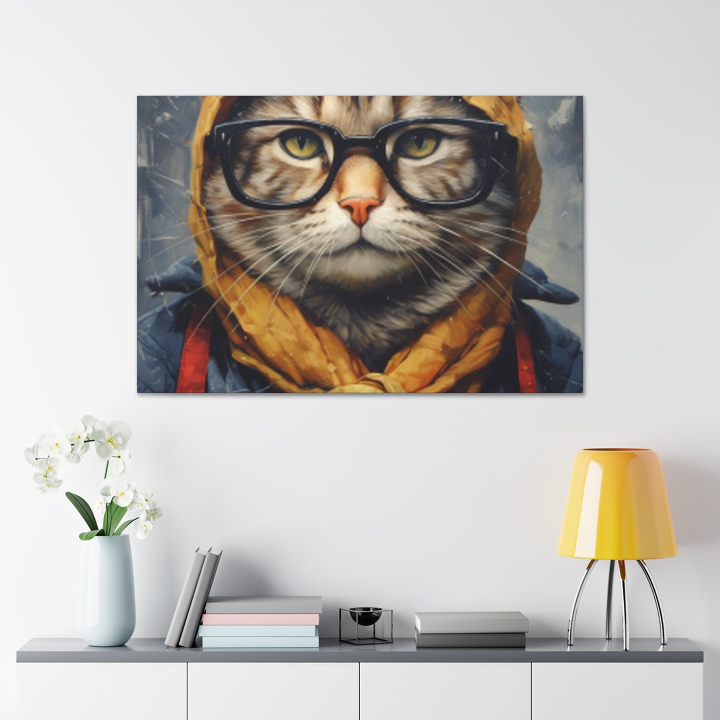 Bundled Up Tabby Cat With Glasses - Large Wall Art
