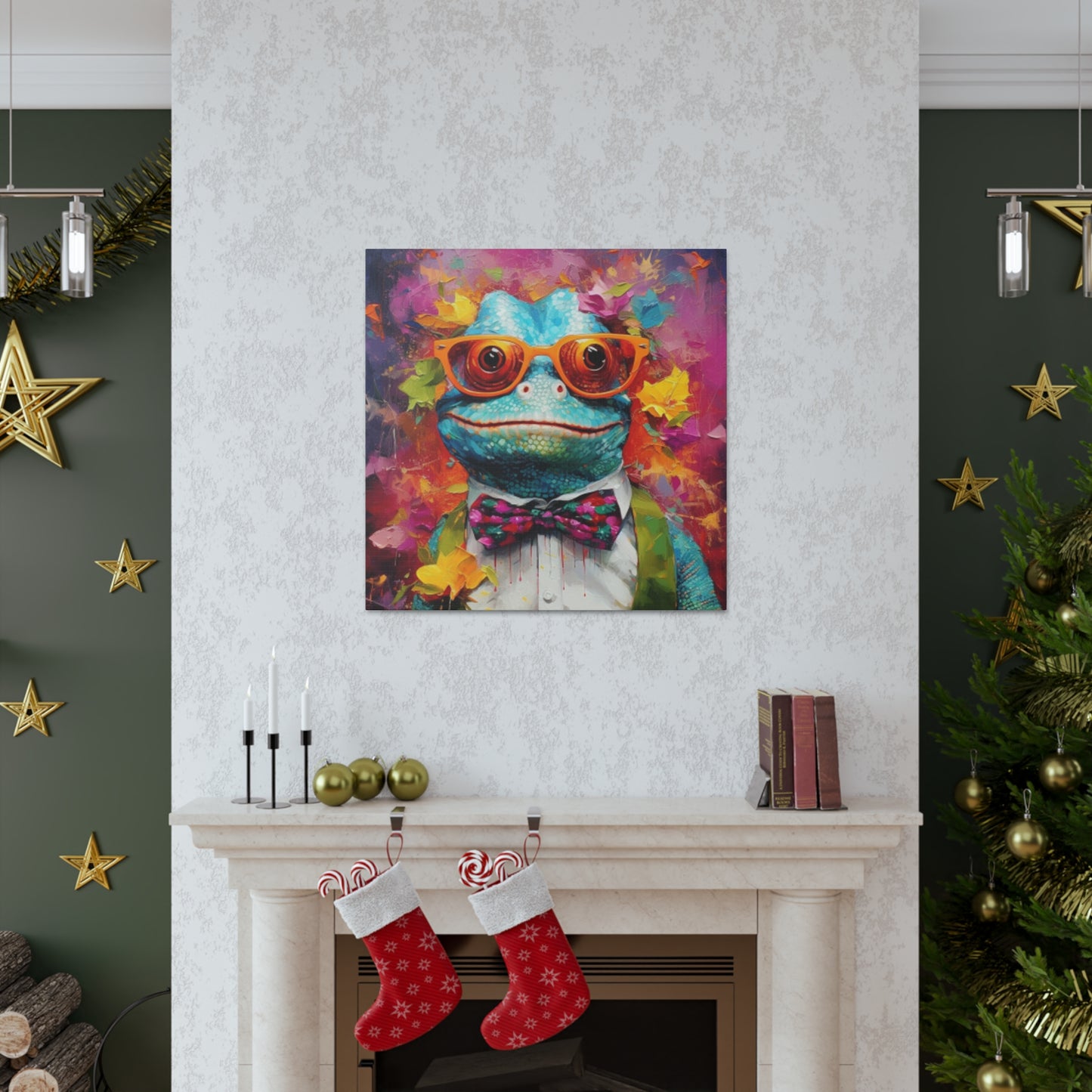 Lizard Art, Blue Lizard In Orange Glasses And A Smile - Large Wall Art