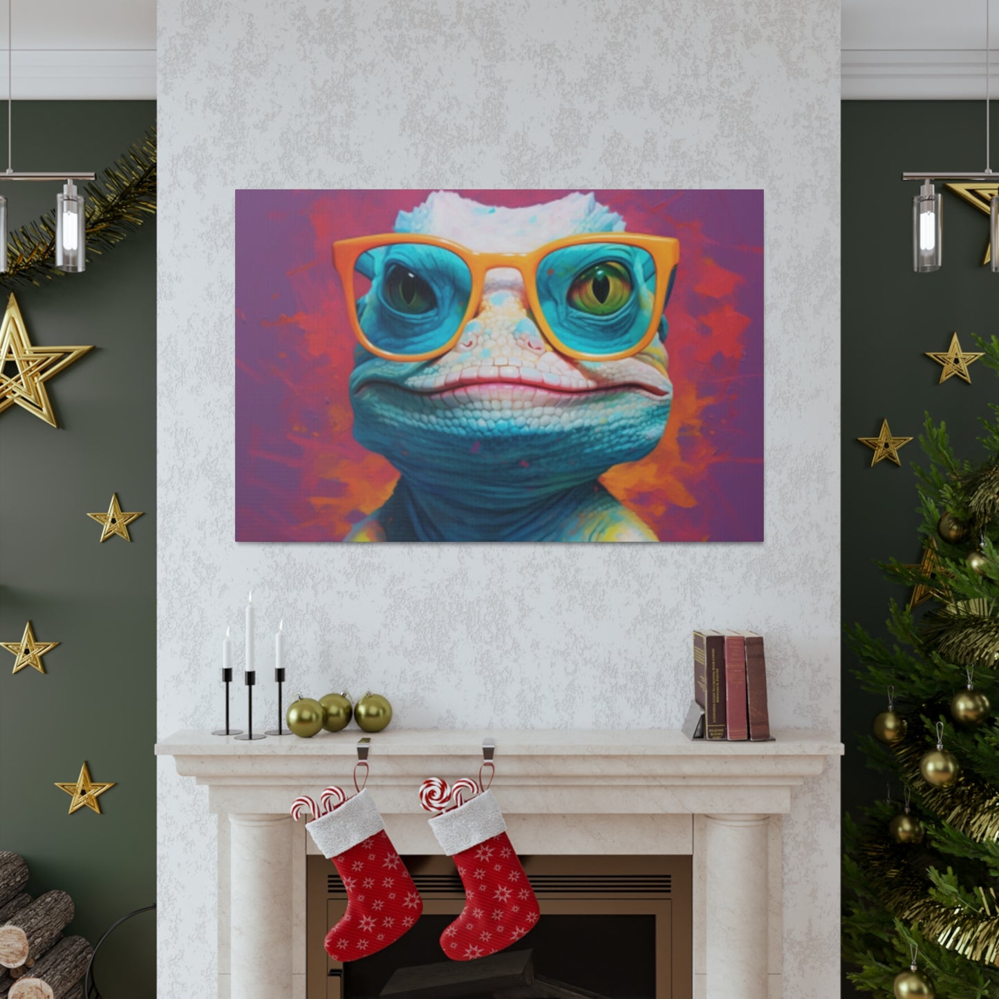 Lizard Lady With Purple Background - Large Wall Art