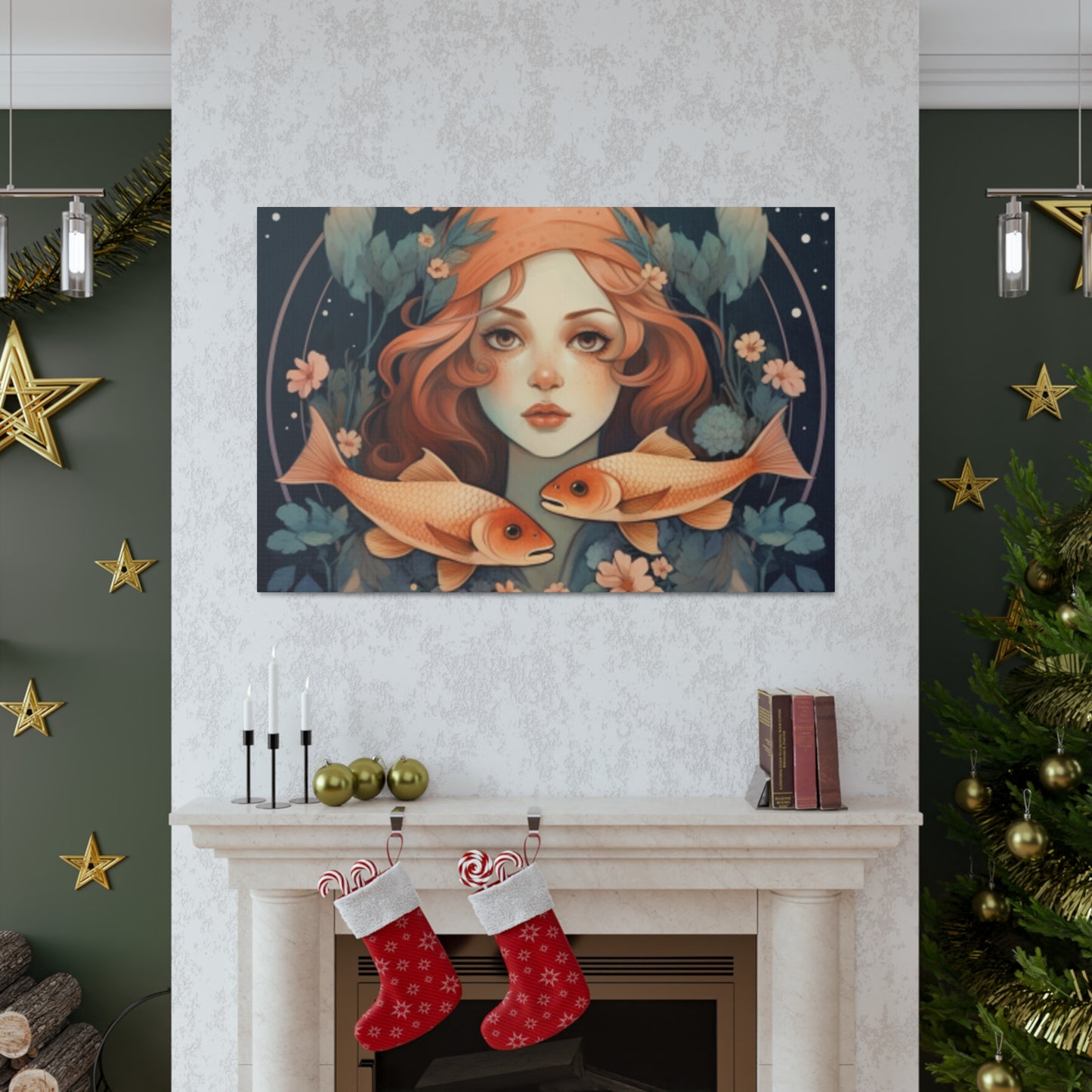 Astrology, Lofi, Pisces, Fish And Girl - Large Wall Art