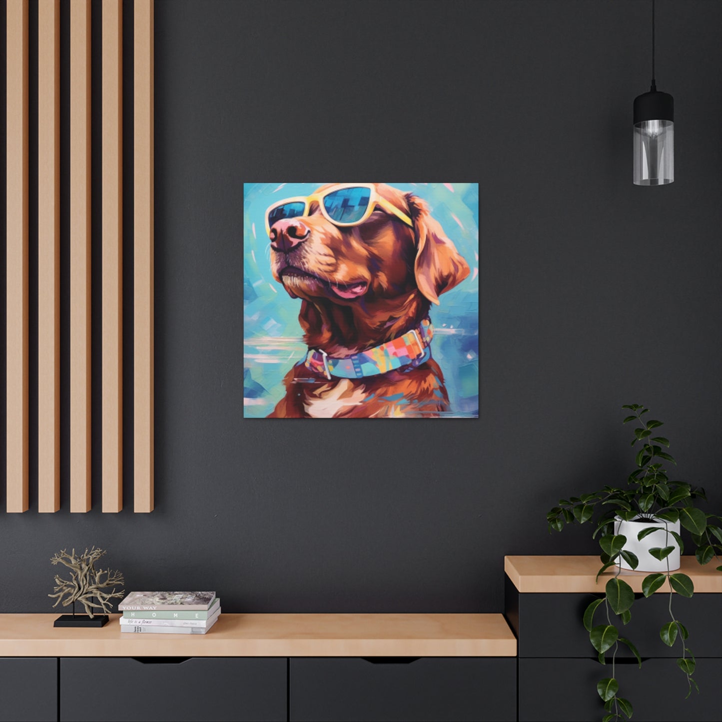 Blue Sky, Brown Dog In Sunglasses - Large Wall Art