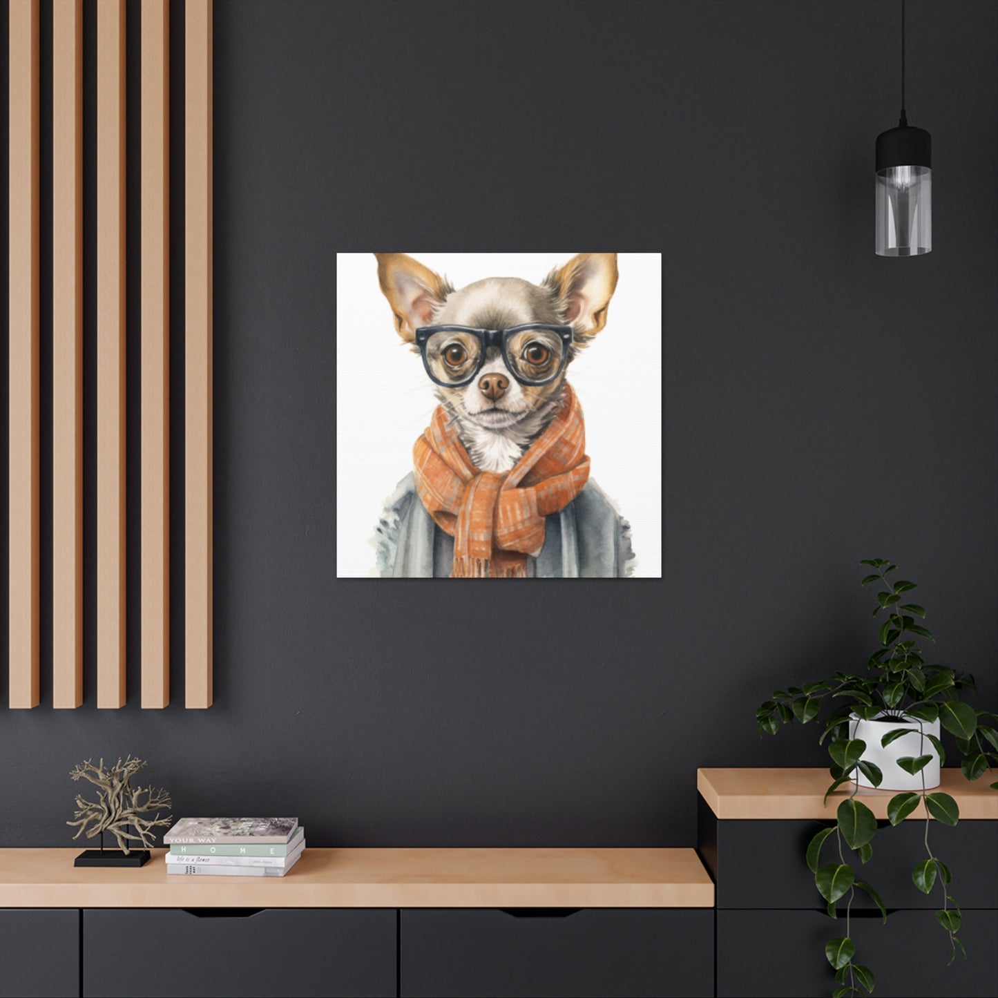 Chihuahua In Glasses And Orange Scarf - Large Wall Art