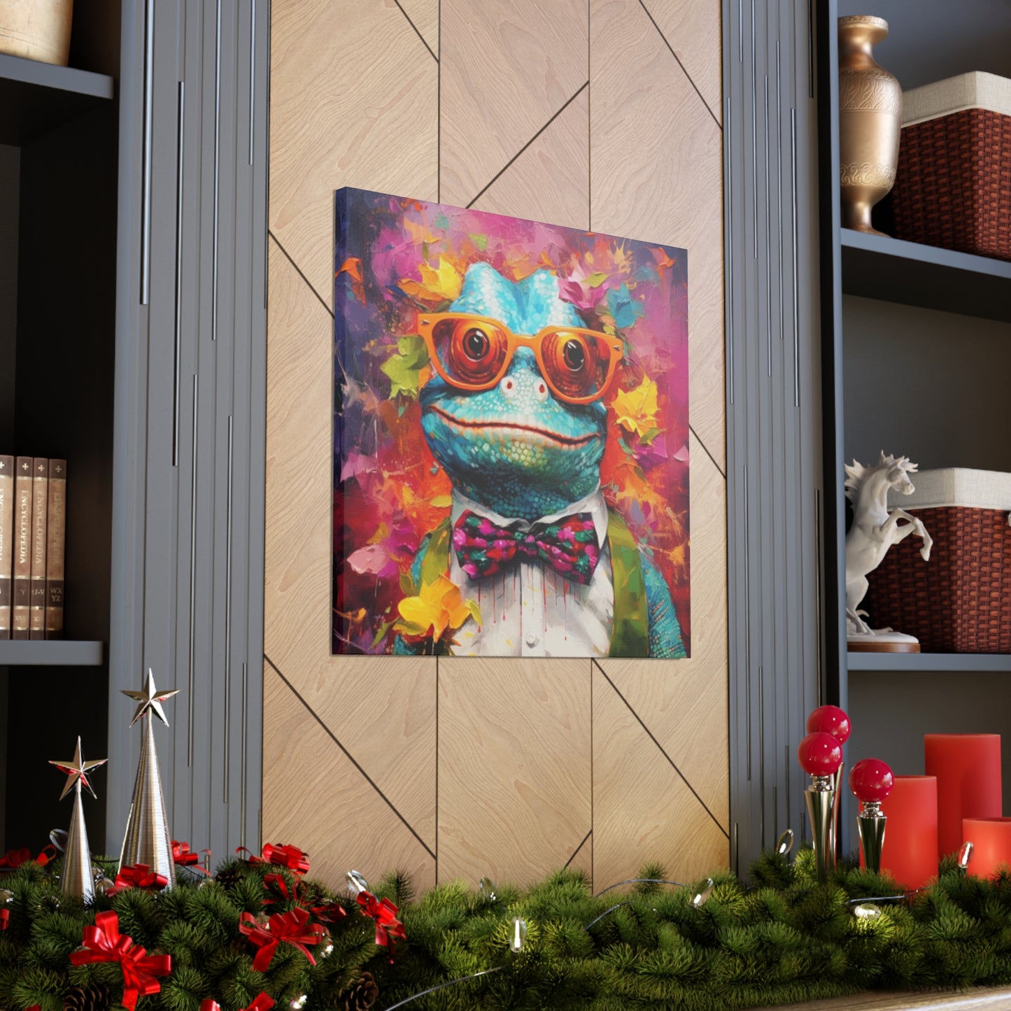 Lizard Art, Blue Lizard In Orange Glasses And A Smile - Large Wall Art