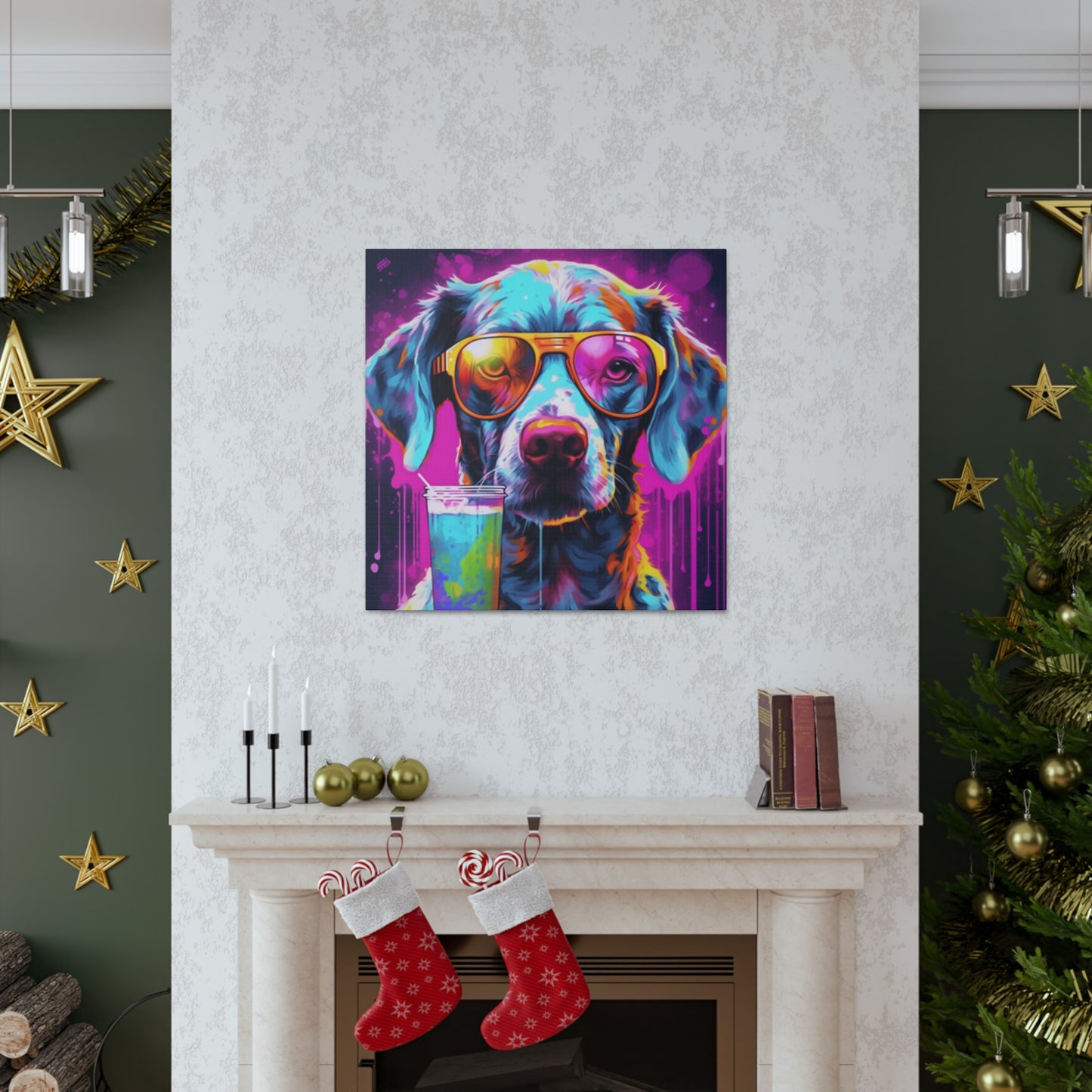 Groovy Dog In Gold Glasses Ready To Chill- Large Wall Art