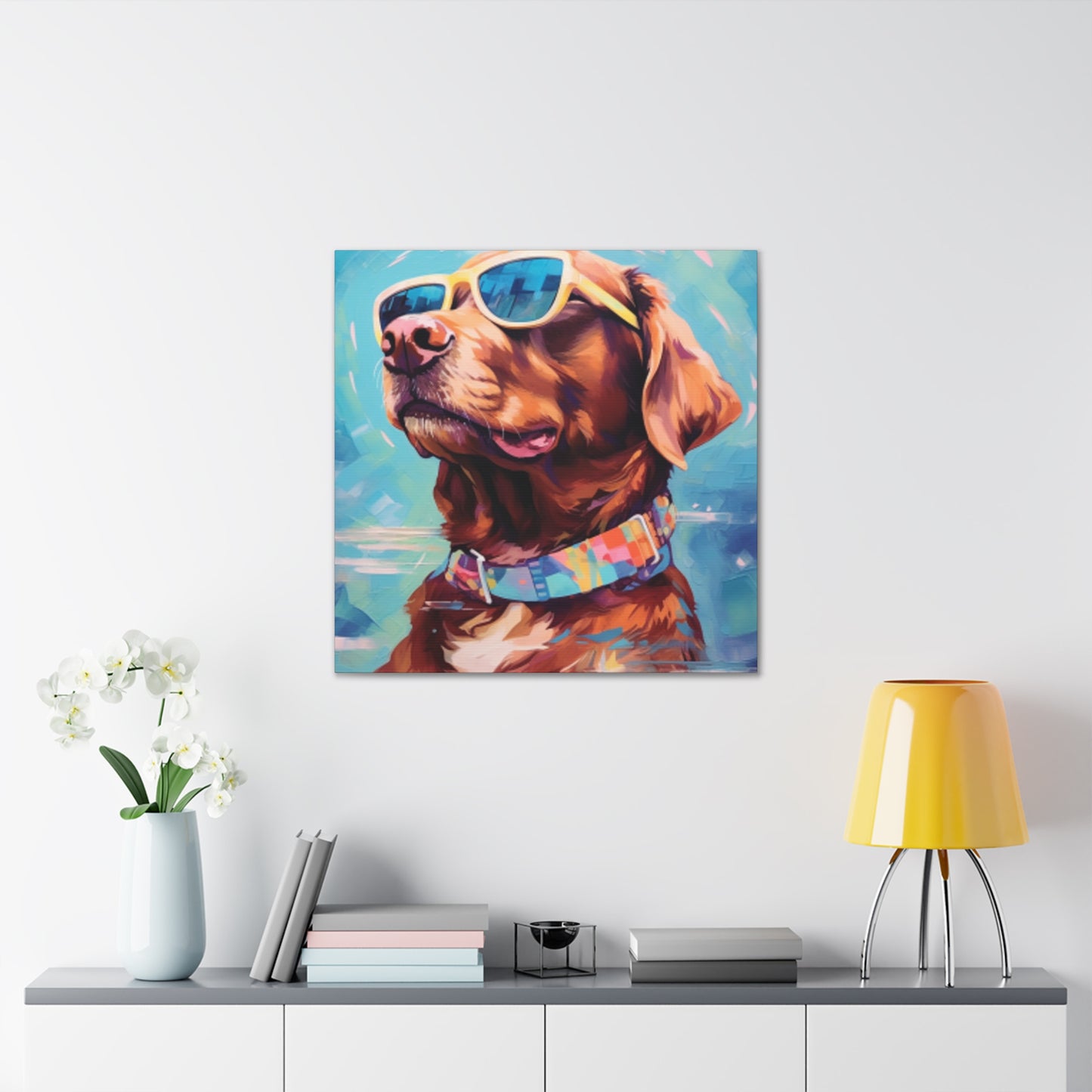 Blue Sky, Brown Dog In Sunglasses - Large Wall Art