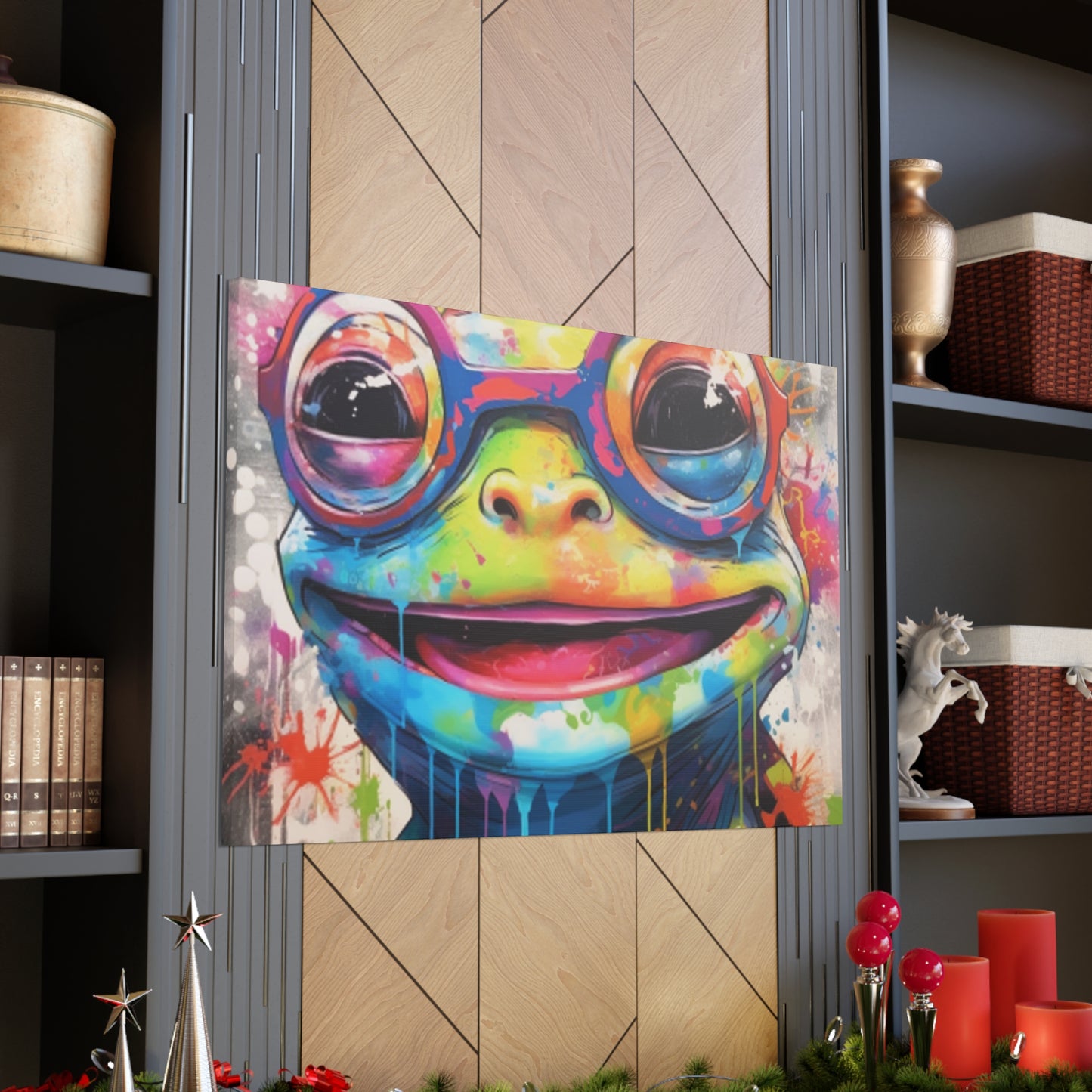 Happy Frog In Glasses Painting - Large Wall Art