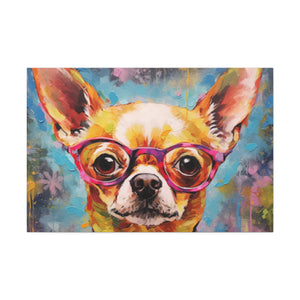 Happy Chihuahua In Purple Glasses - Large Wall Art