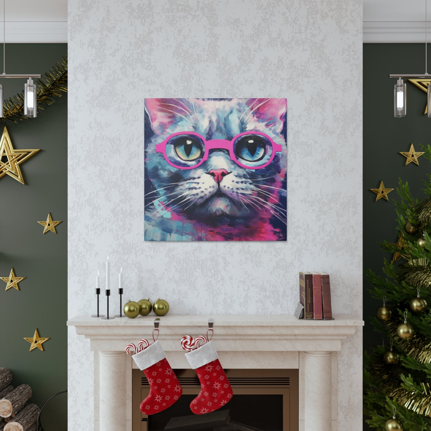 Kitty With A Purple Glow And Purple Glasses - Large Wall Art