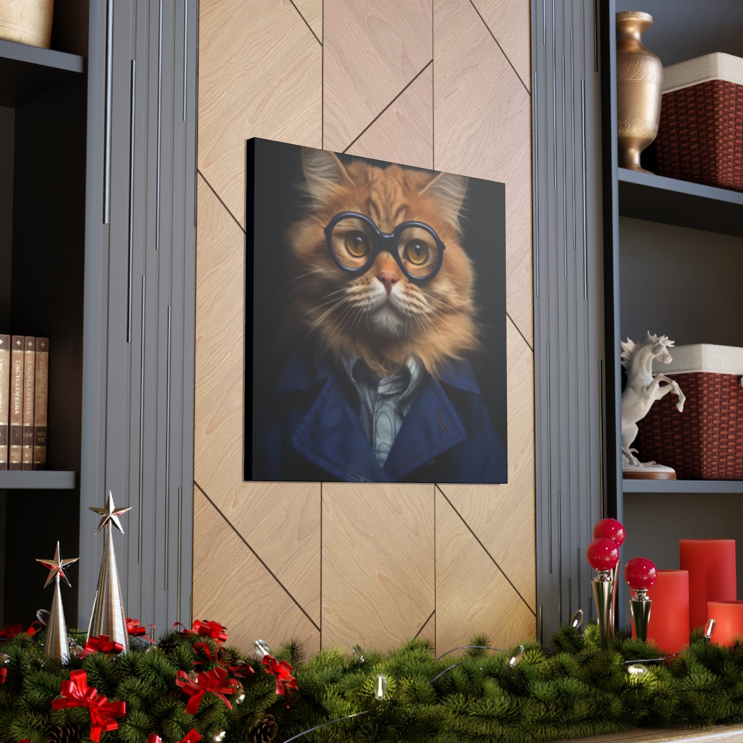 Blue Glasses And Jacket On Orange Kitty - Large Wall Art