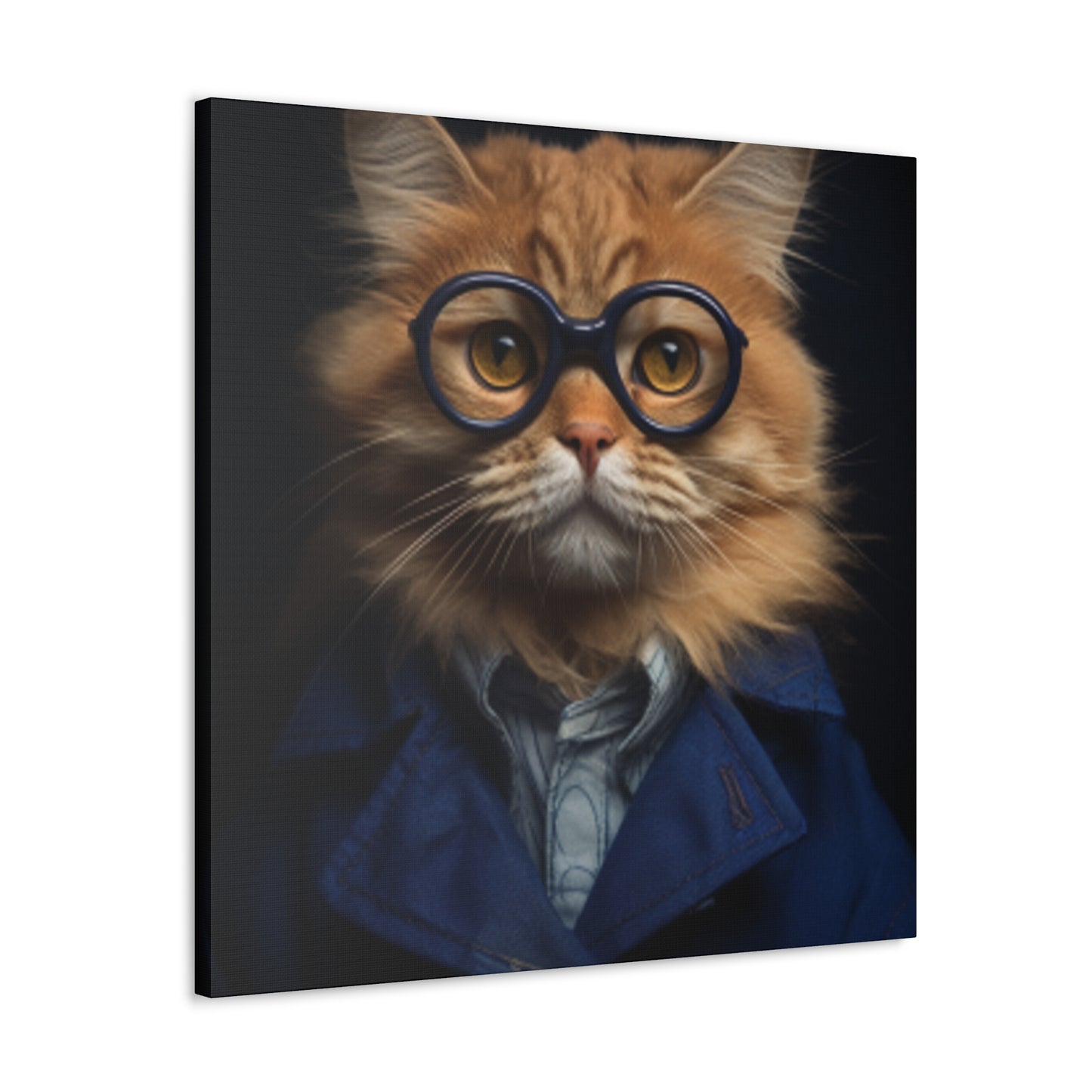 Blue Glasses And Jacket On Orange Kitty - Large Wall Art