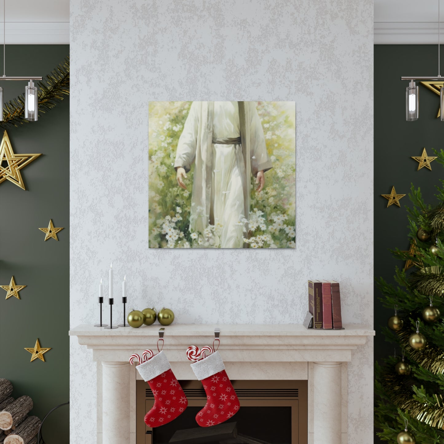 Jesus Surrounded By White Flowers And A Heavenly Glow- Large Wall Art