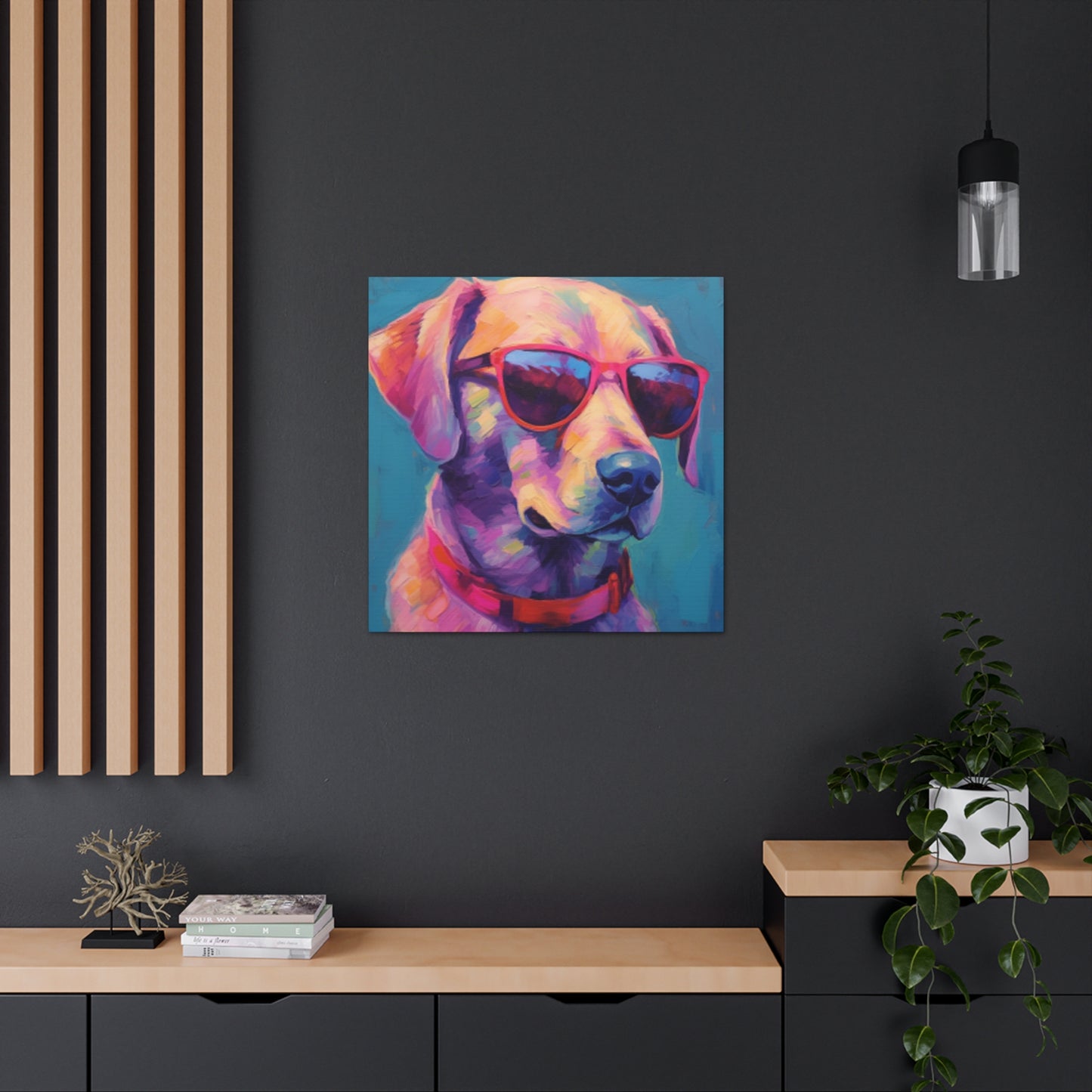 Cool Pup In Sunglasses, Blue Background - Large Wall Art
