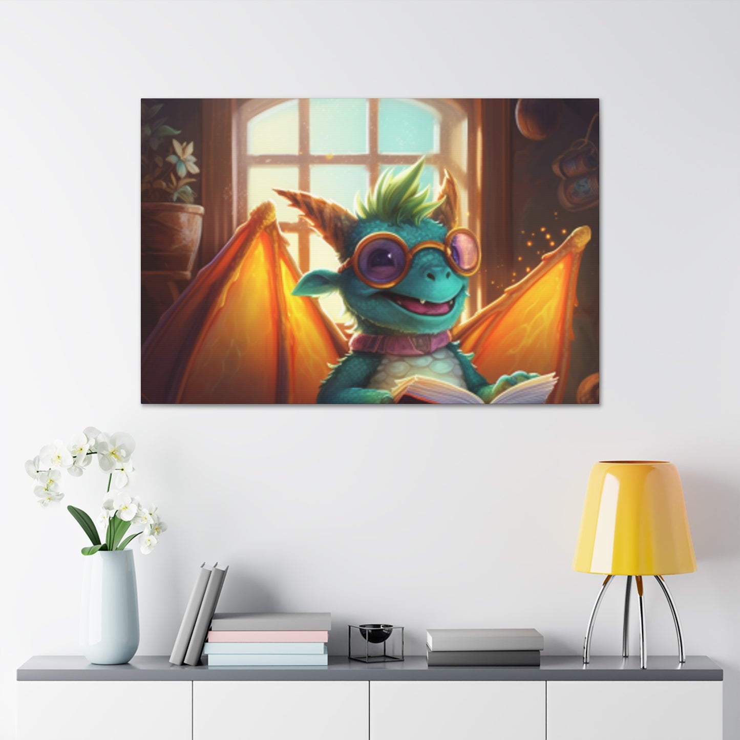 Little Dragon Reads A Book- Large Wall Art