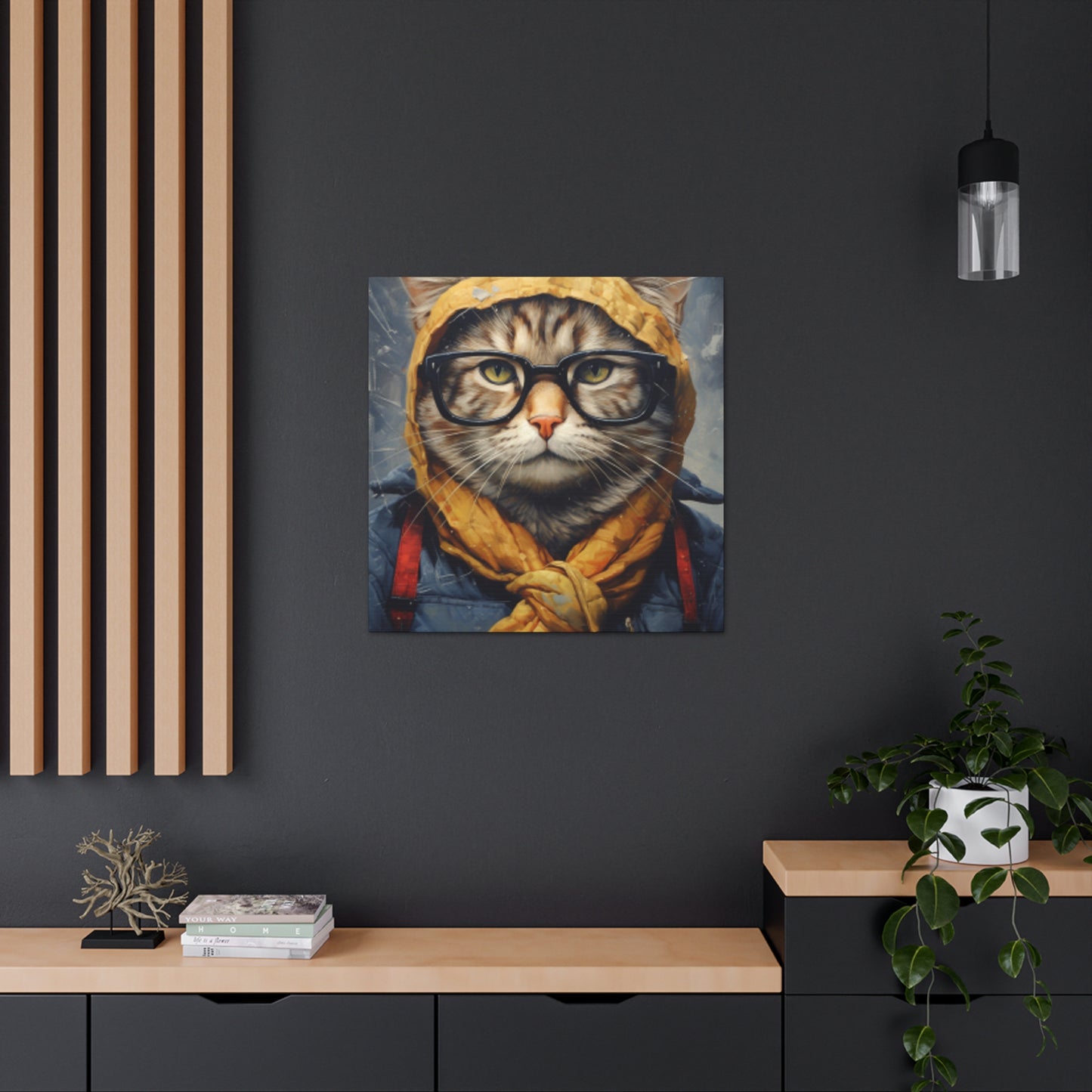 Bundled Up Tabby Cat With Glasses - Large Wall Art