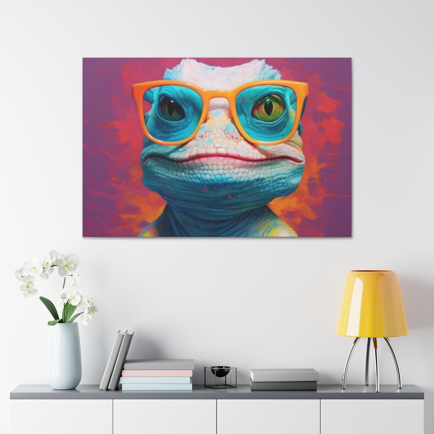 Lizard Lady With Purple Background - Large Wall Art