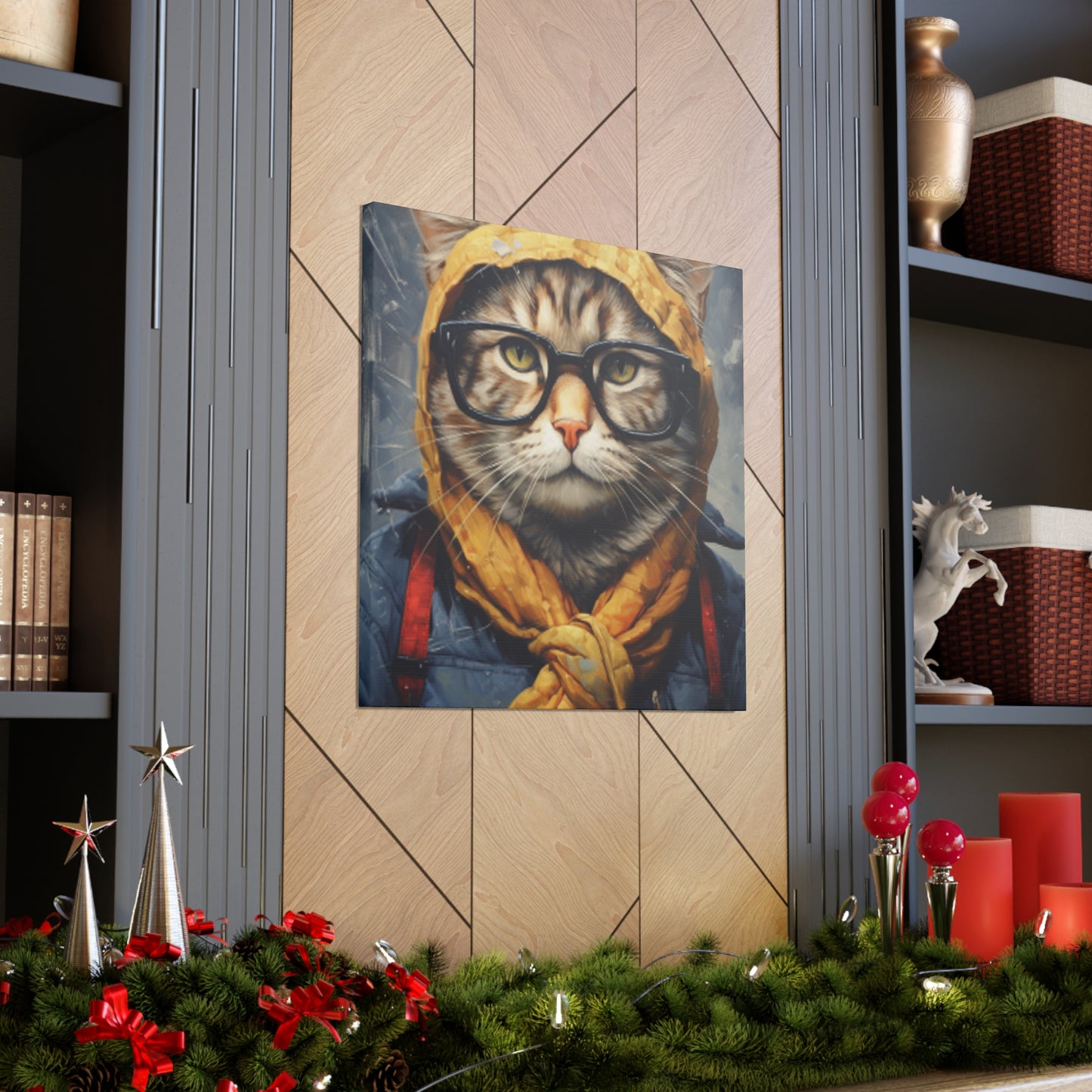 Bundled Up Tabby Cat With Glasses - Large Wall Art
