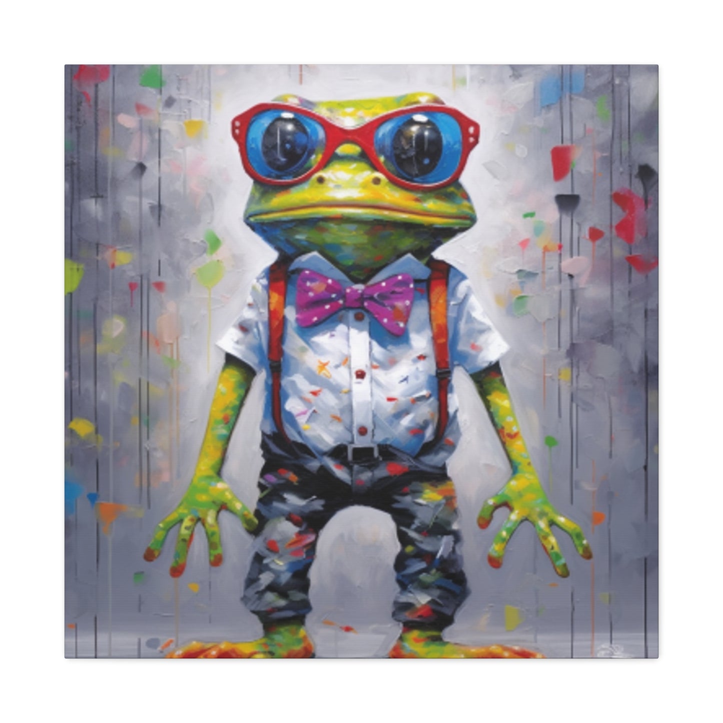 Green Frog In Red Glasses And Suspenders - Large Wall Art