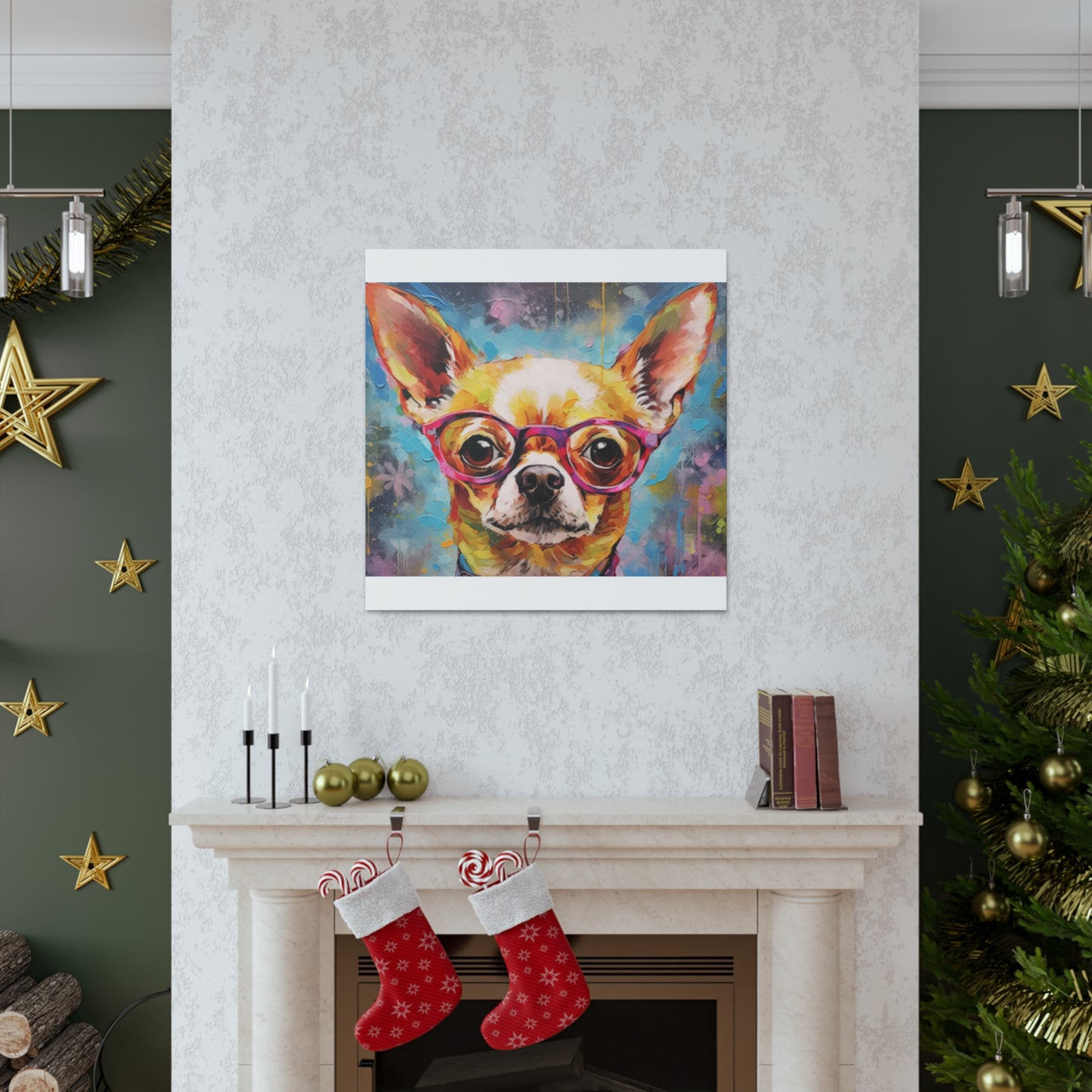 Happy Chihuahua In Purple Glasses - Large Wall Art