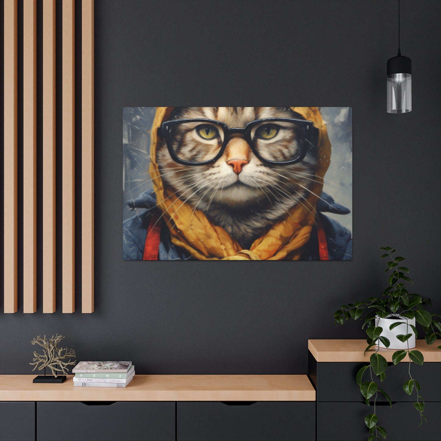 Bundled Up Tabby Cat With Glasses - Large Wall Art
