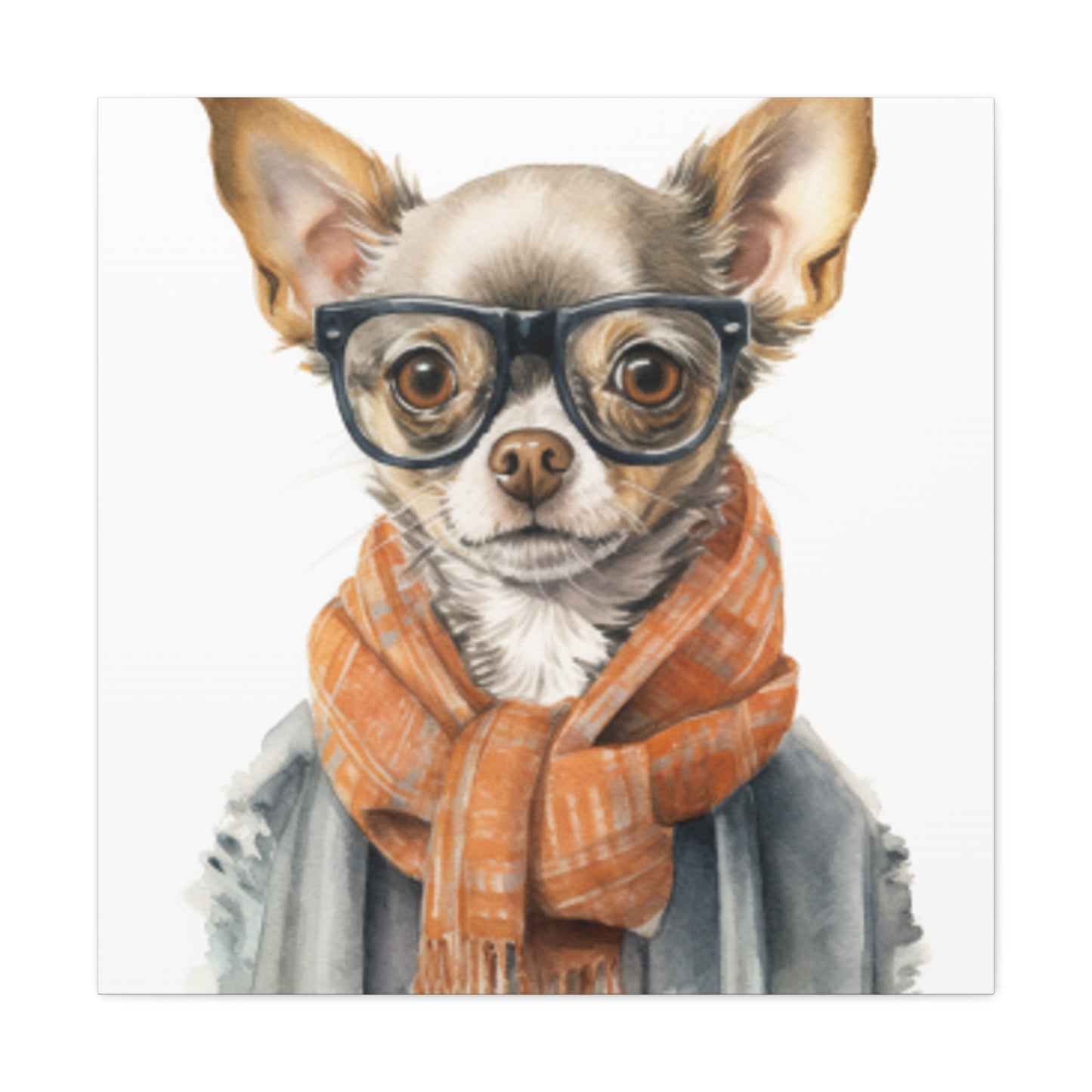 Chihuahua In Glasses And Orange Scarf - Large Wall Art
