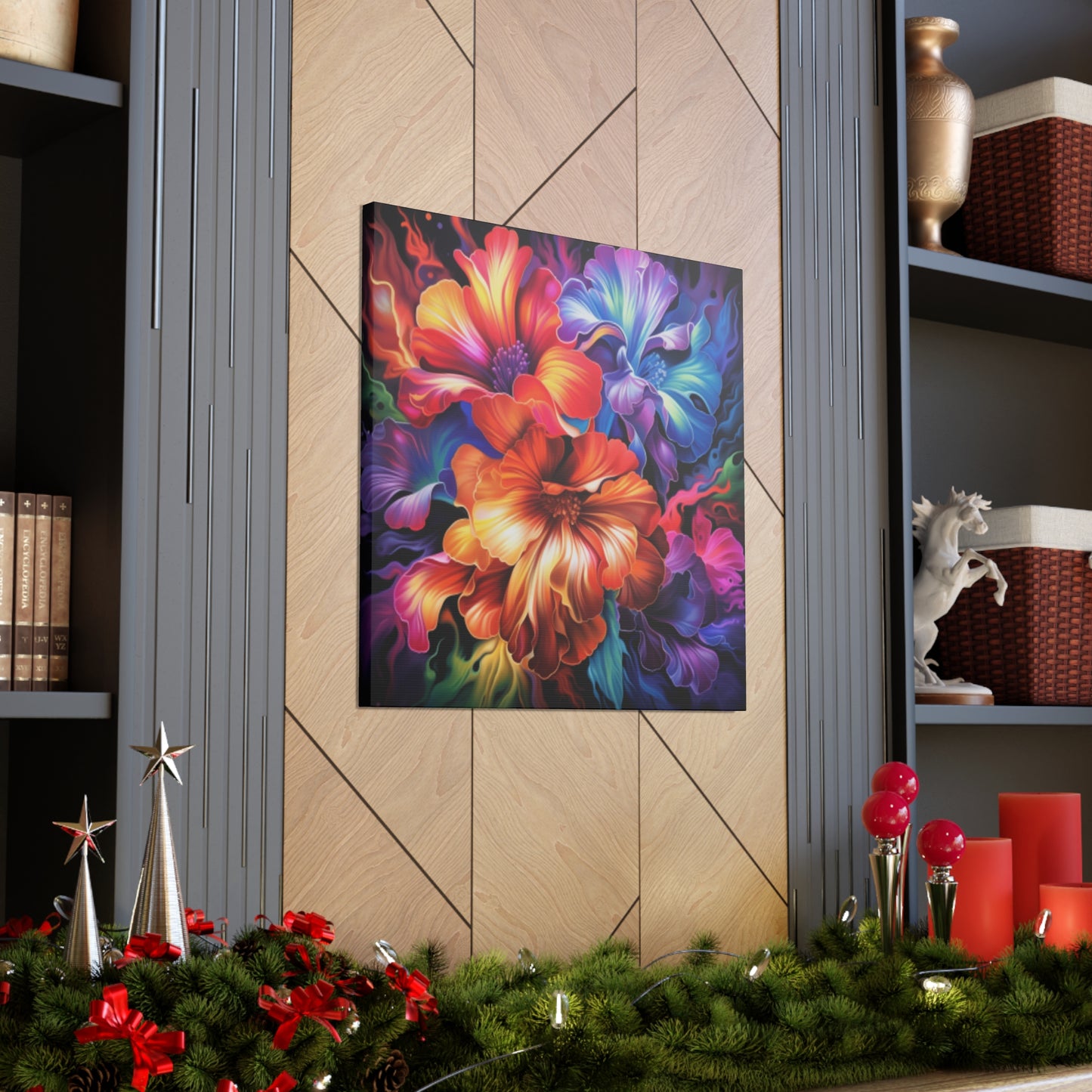 Glowing, Groovy, Psychedelic Hibiscus At Night - Large Wall Art