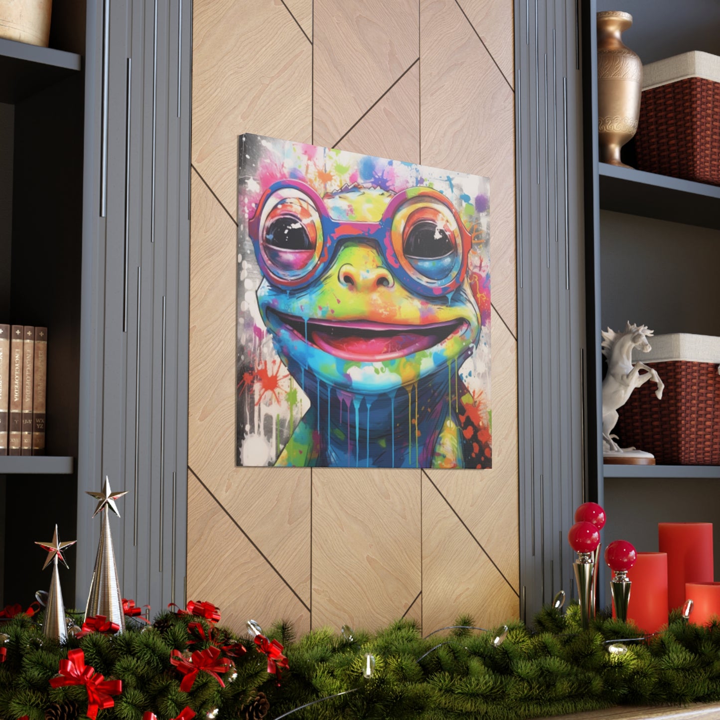 Happy Frog In Glasses Painting - Large Wall Art