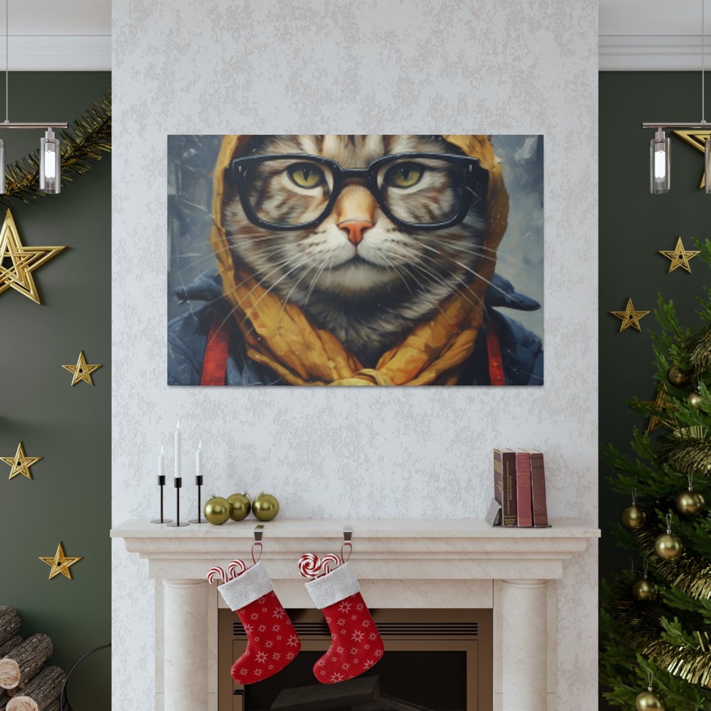 Bundled Up Tabby Cat With Glasses - Large Wall Art