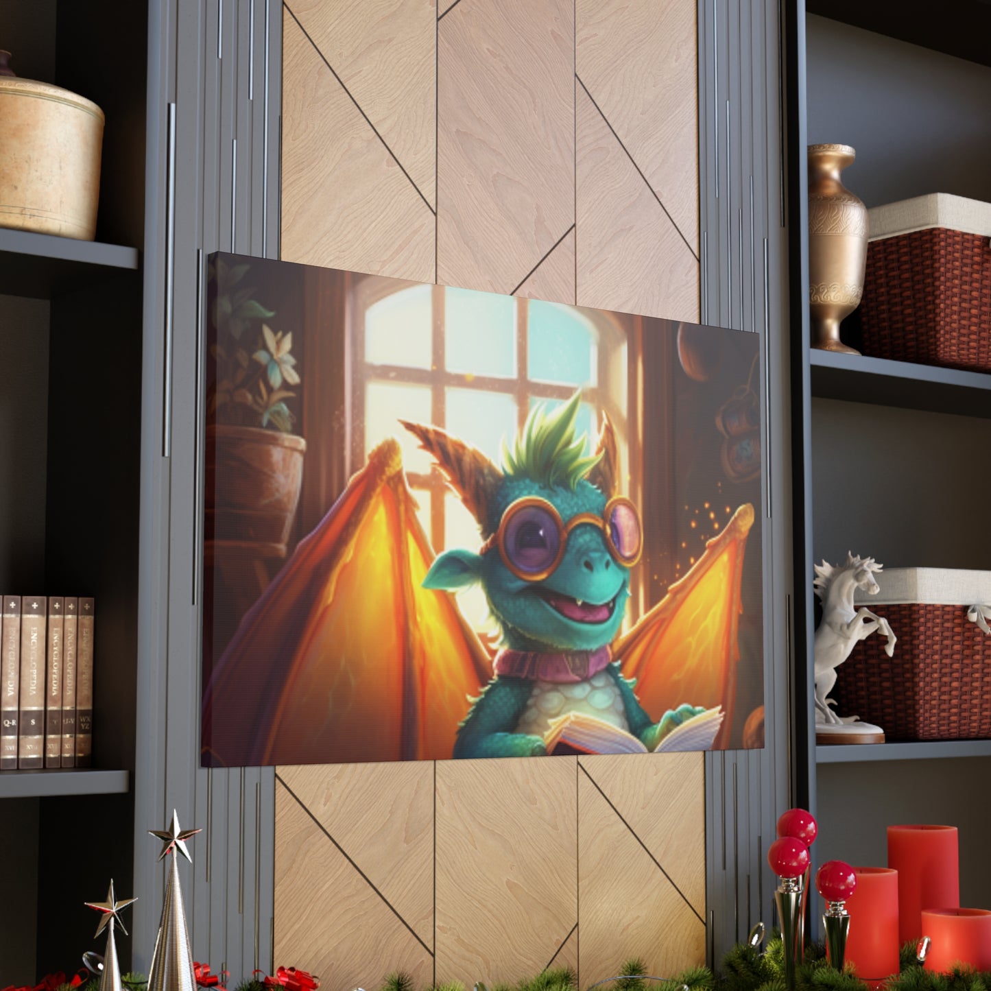 Little Dragon Reads A Book- Large Wall Art