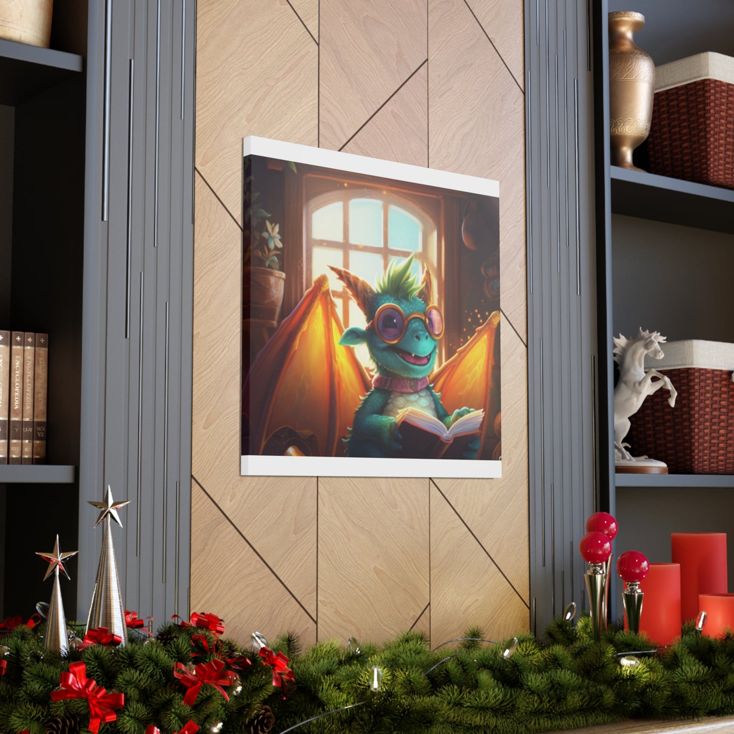Little Dragon Reads A Book- Large Wall Art