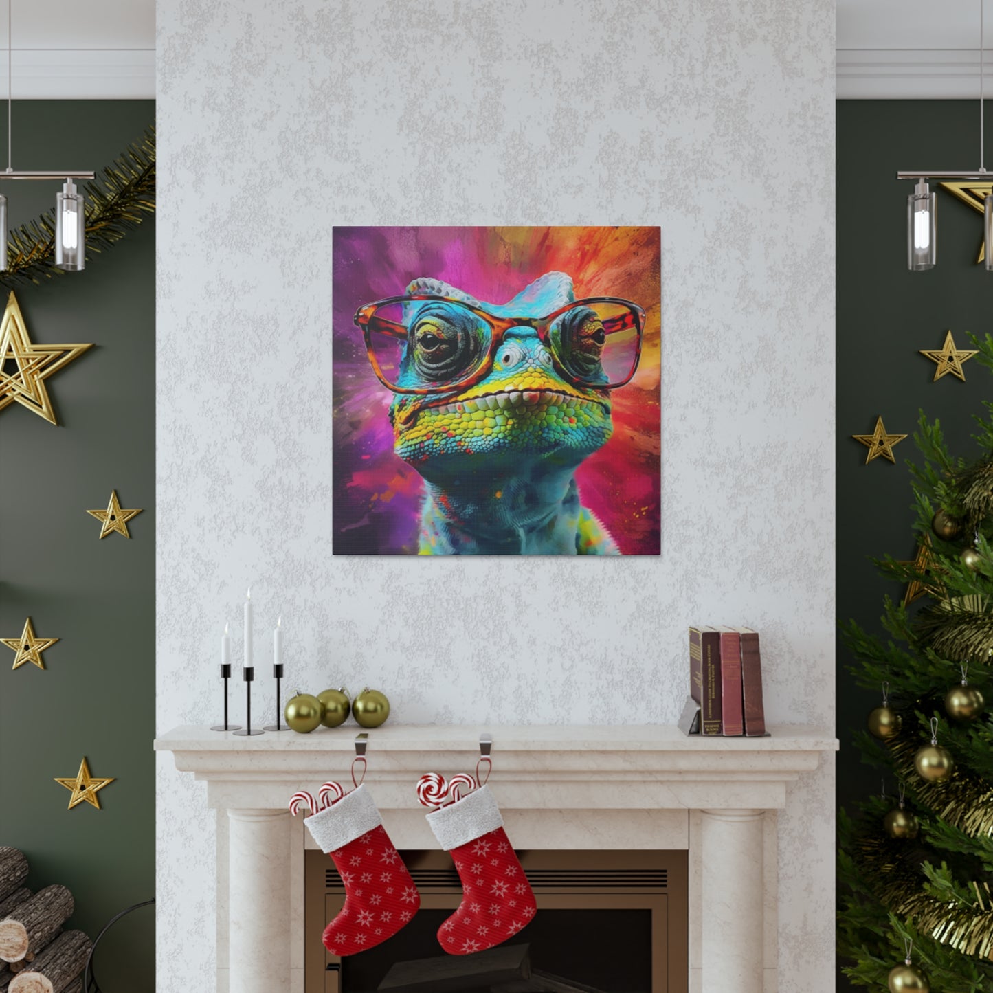 Lizard In Glasses With Purple, Pink, And Yellow Background - Large Wall Art