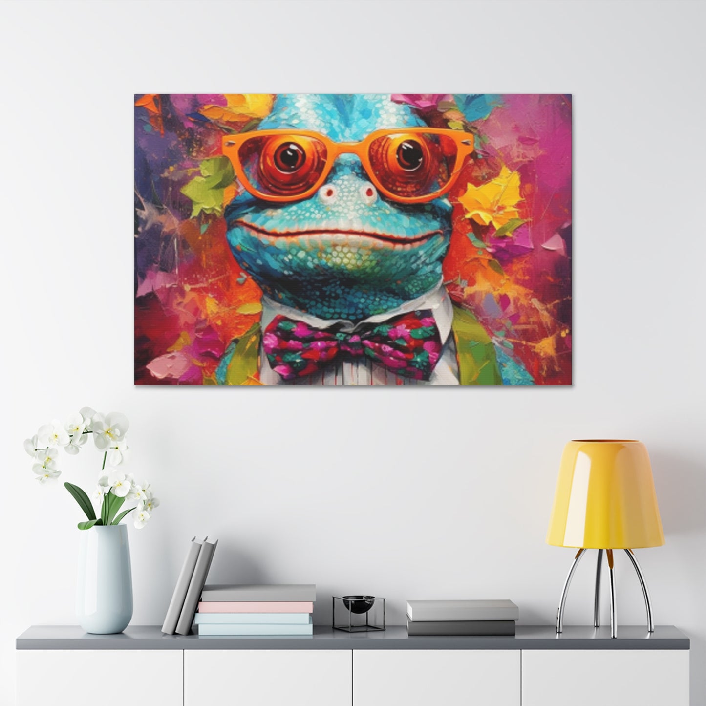 Lizard Art, Blue Lizard In Orange Glasses And A Smile - Large Wall Art