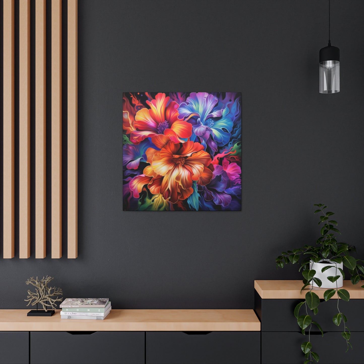 Glowing, Groovy, Psychedelic Hibiscus At Night - Large Wall Art
