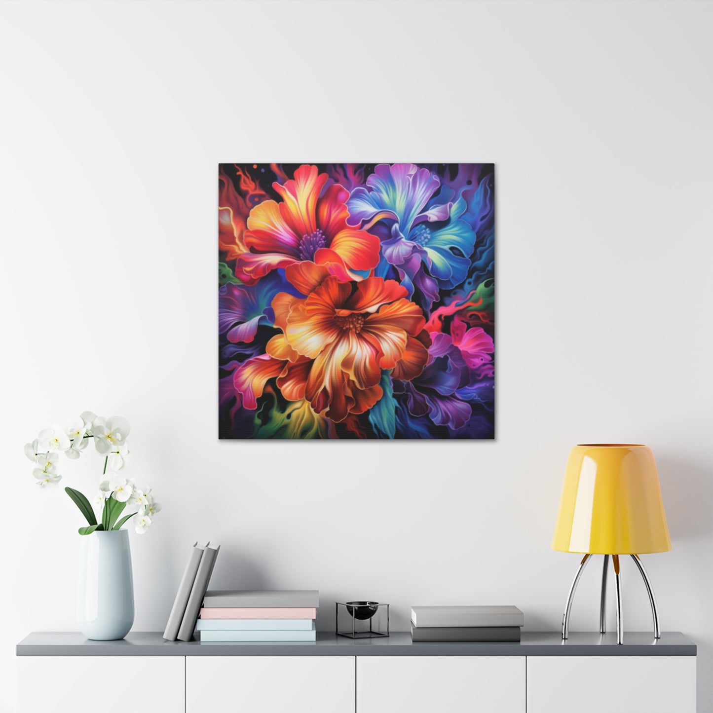 Glowing, Groovy, Psychedelic Hibiscus At Night - Large Wall Art