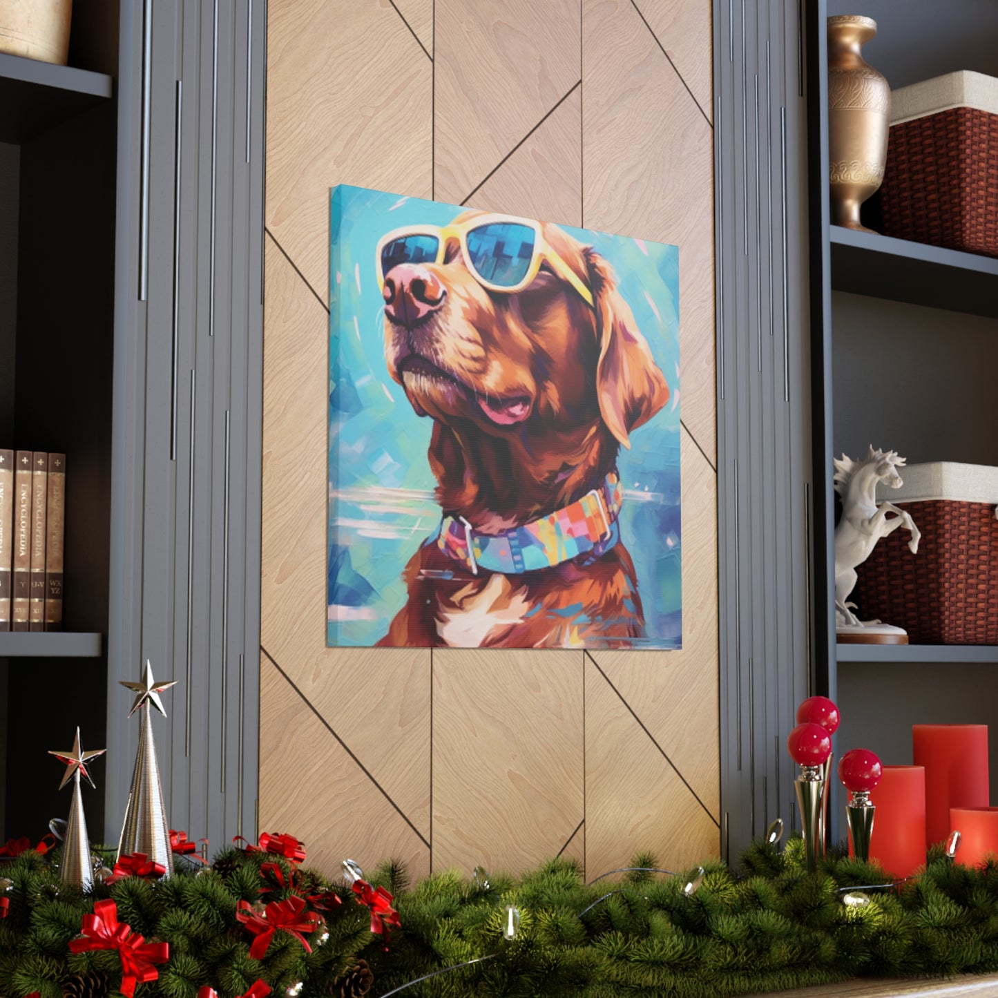 Blue Sky, Brown Dog In Sunglasses - Large Wall Art