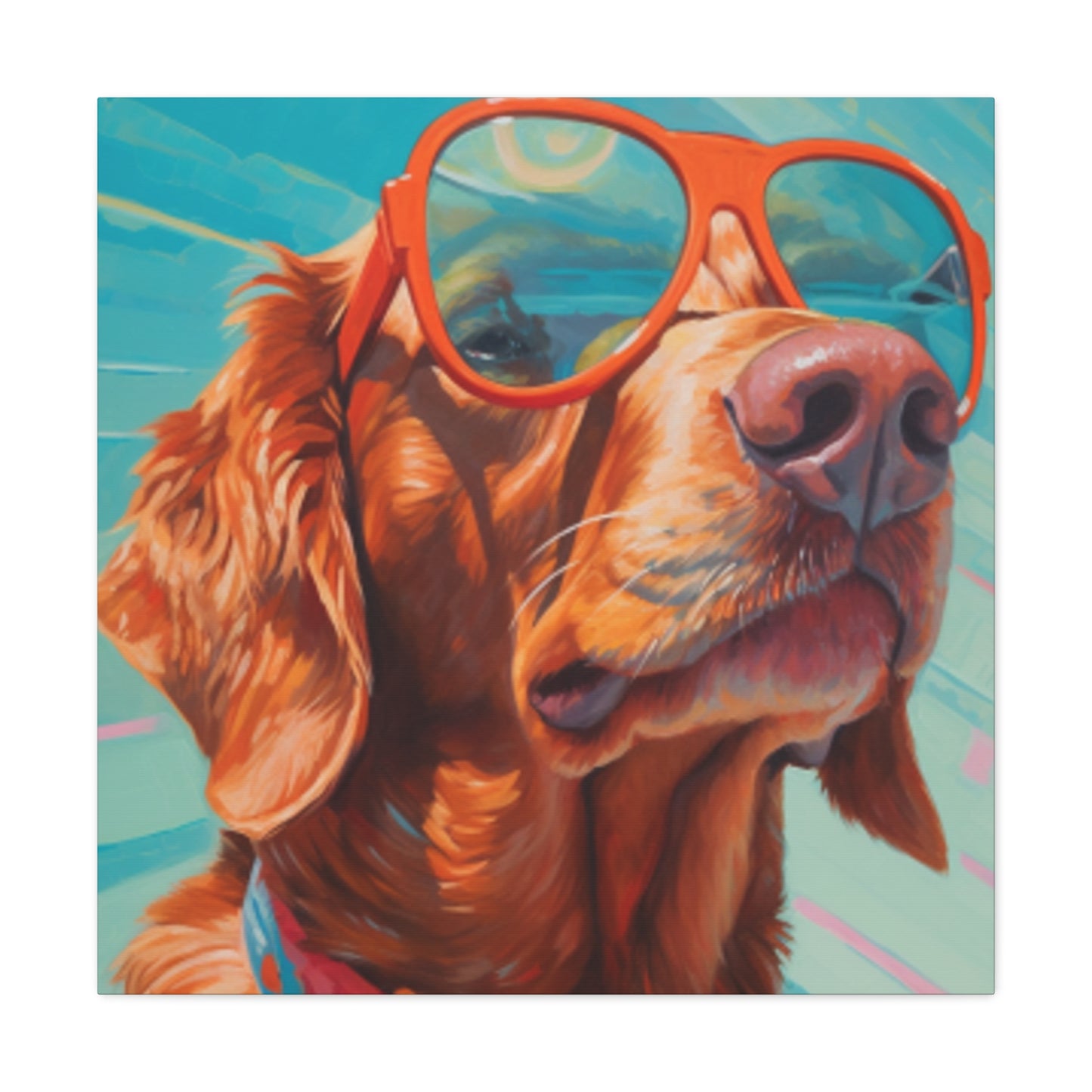 Golden Retriever In Orange Glasses Looking Yonder - Large Wall Art
