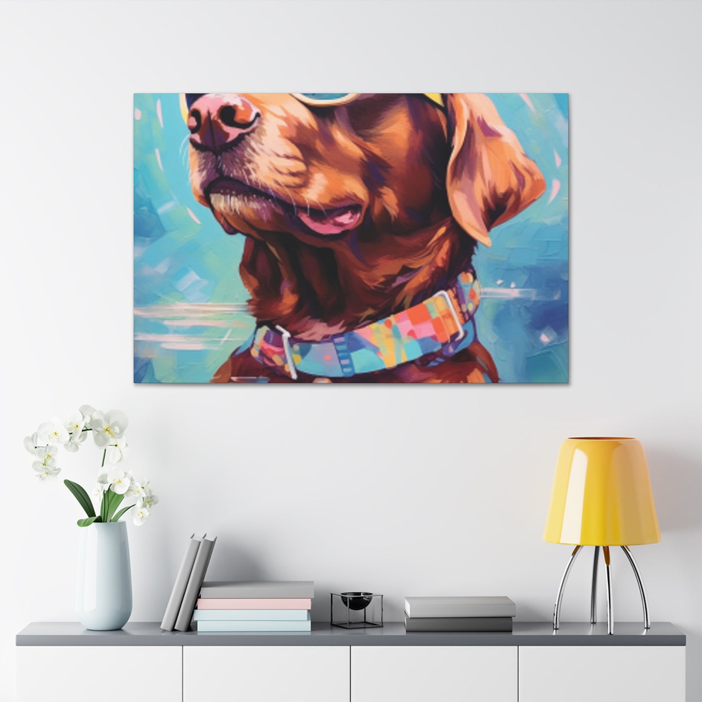 Blue Sky, Brown Dog In Sunglasses - Large Wall Art