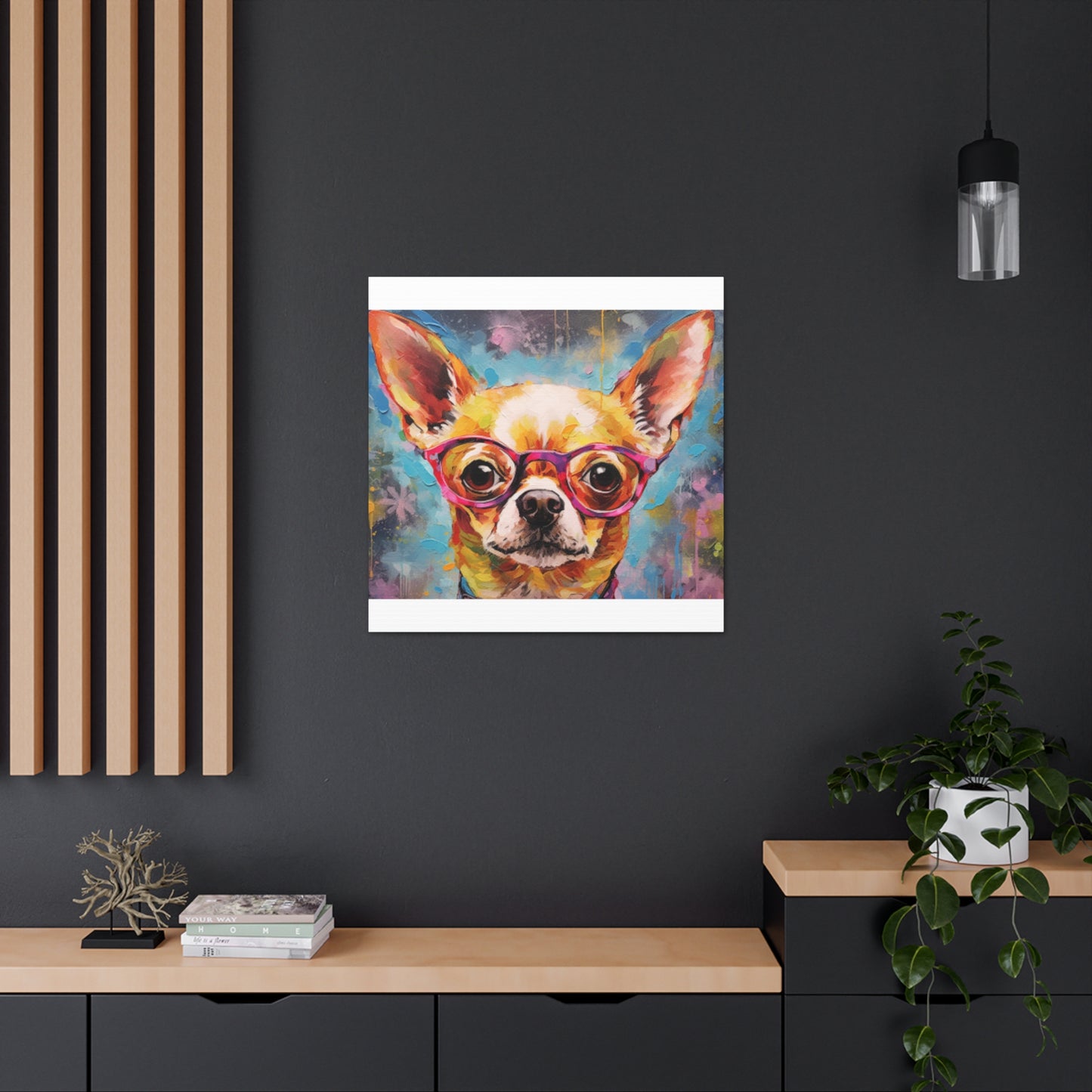 Happy Chihuahua In Purple Glasses - Large Wall Art