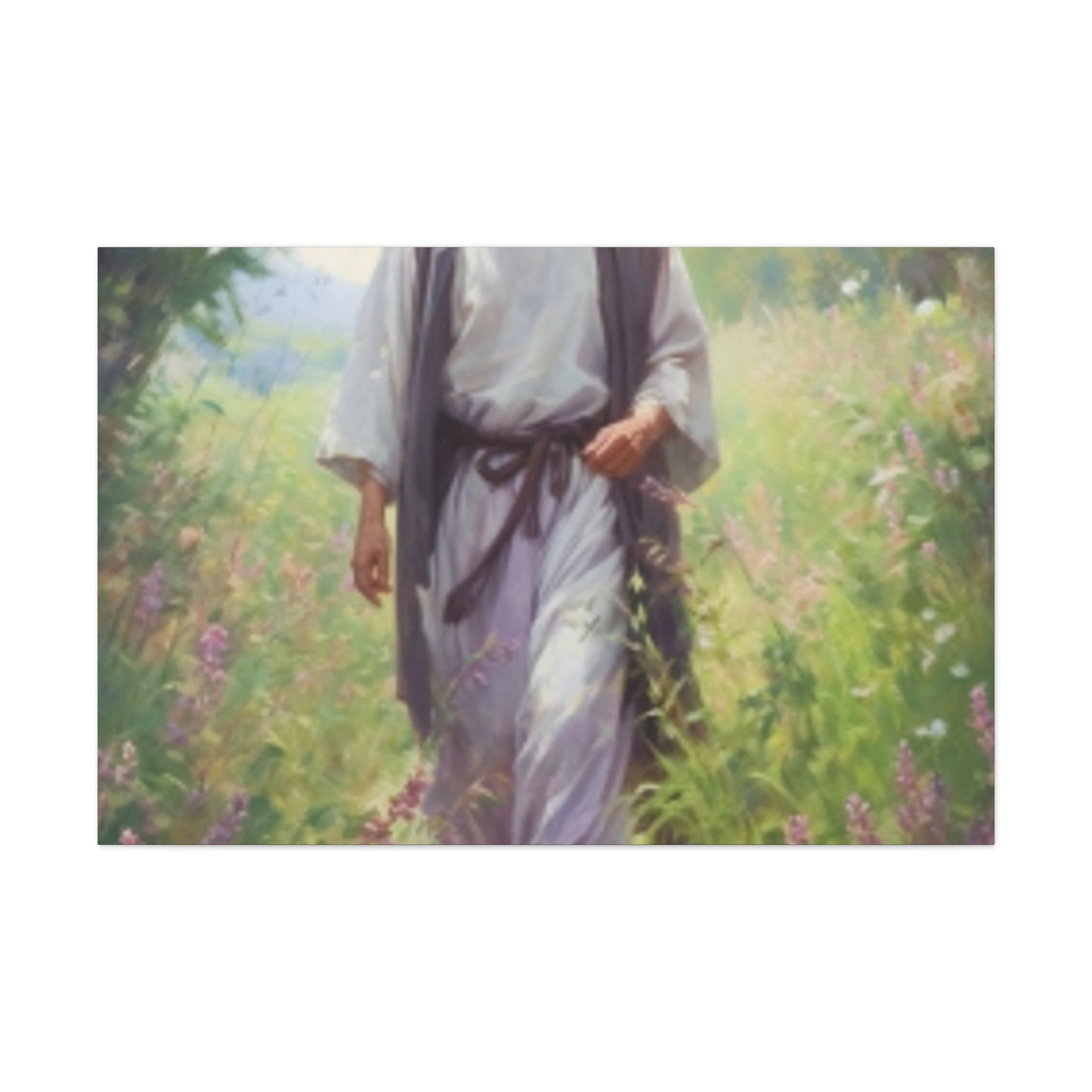 Jesus Taking A Heavenly Walk Through Wildflowers - Large Wall Art