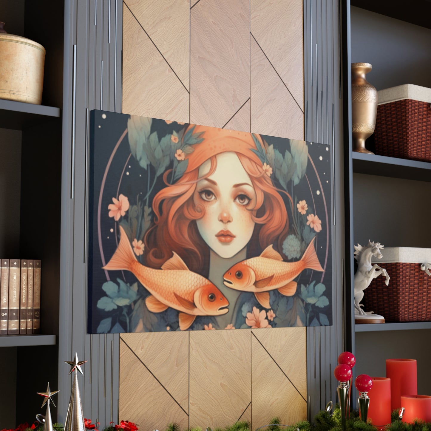 Astrology, Lofi, Pisces, Fish And Girl - Large Wall Art