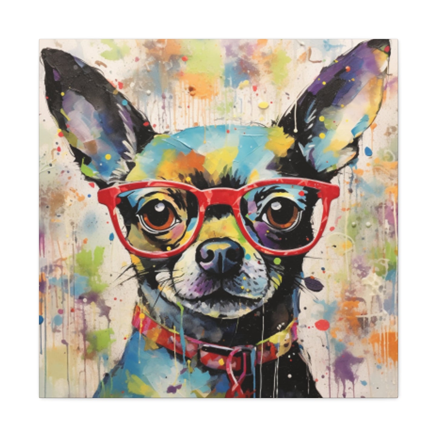 Colorful Painting Of Chihuahua In Red Glasses - Large Wall Art