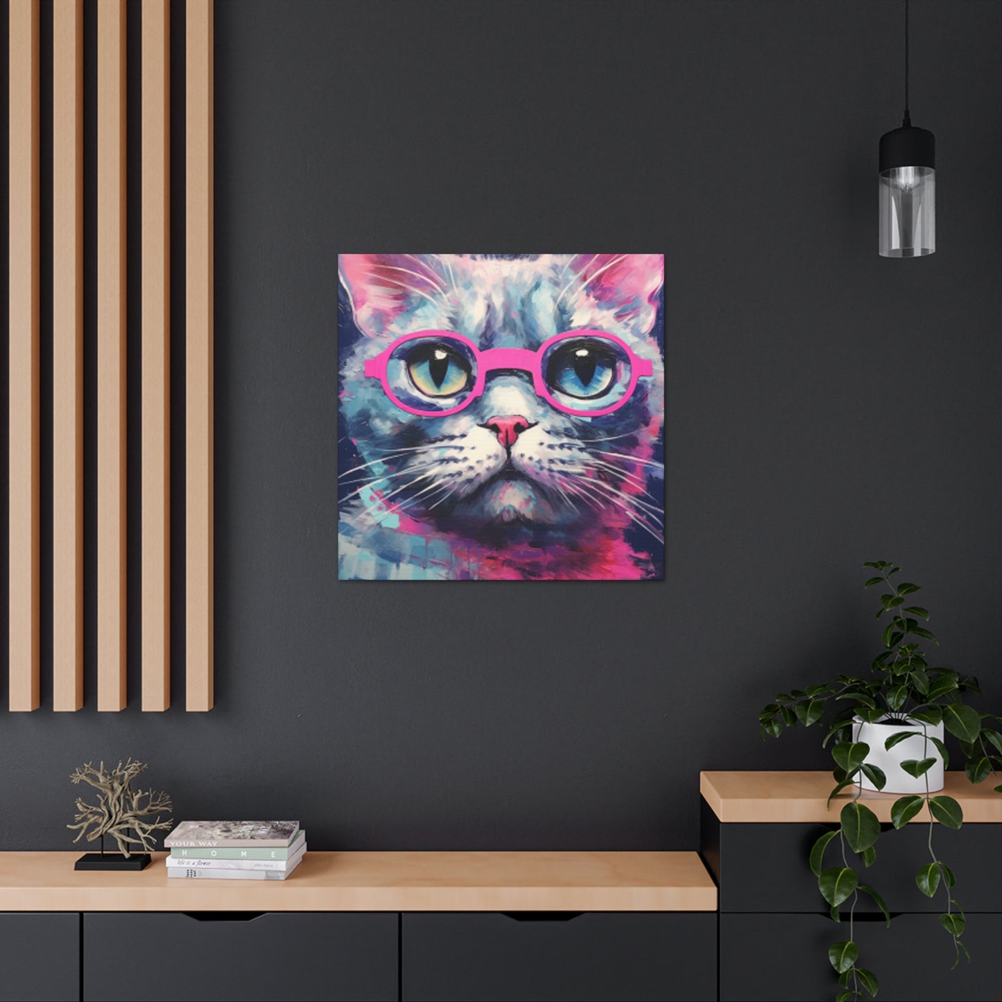 Kitty With A Purple Glow And Purple Glasses - Large Wall Art