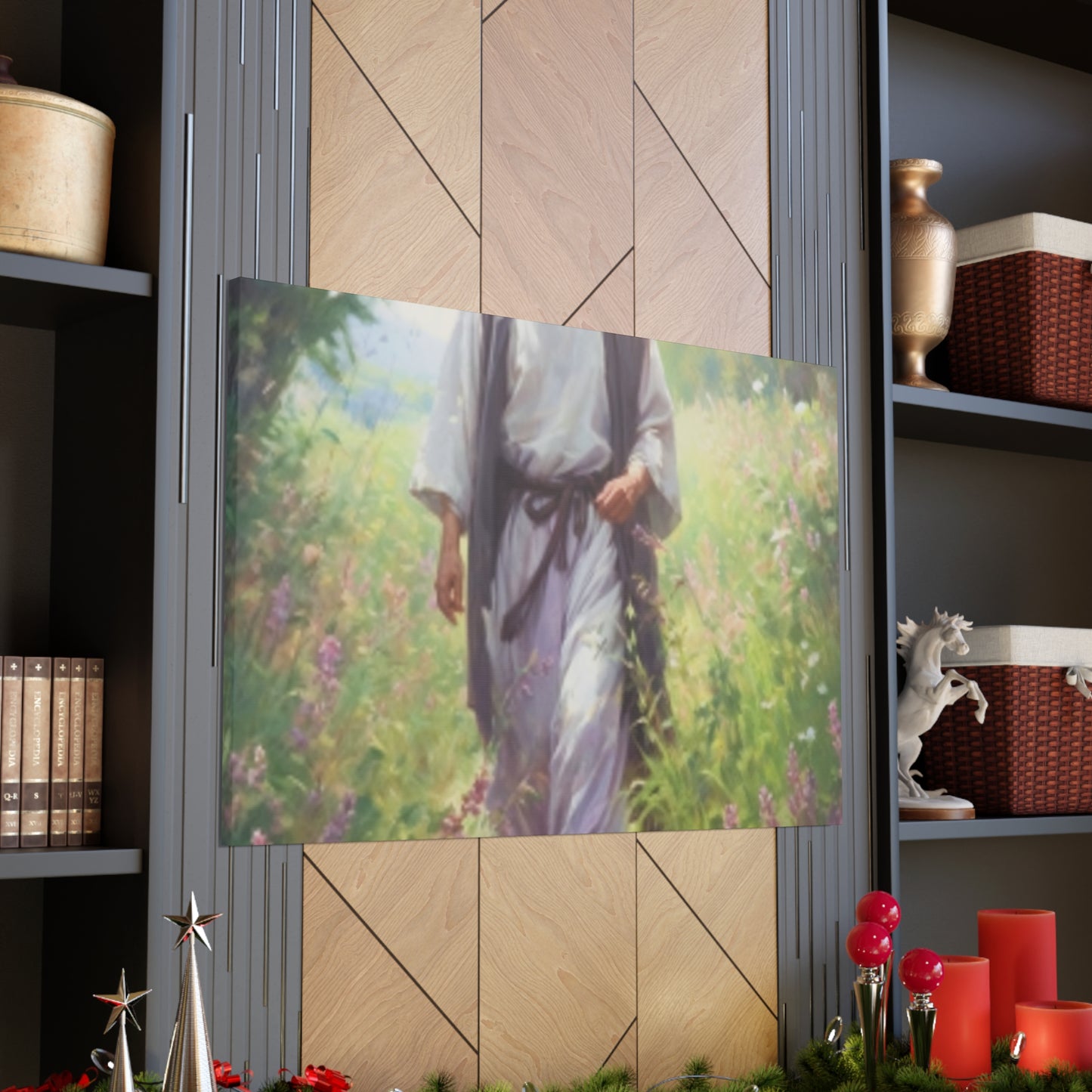 Jesus Taking A Heavenly Walk Through Wildflowers - Large Wall Art