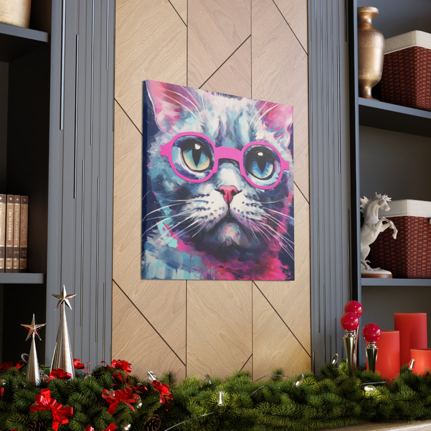 Kitty With A Purple Glow And Purple Glasses - Large Wall Art