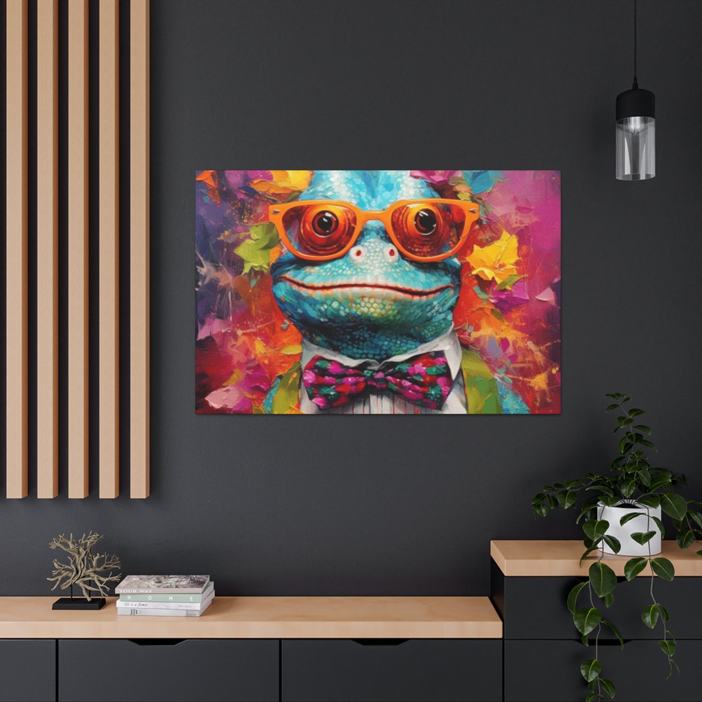 Lizard Art, Blue Lizard In Orange Glasses And A Smile - Large Wall Art