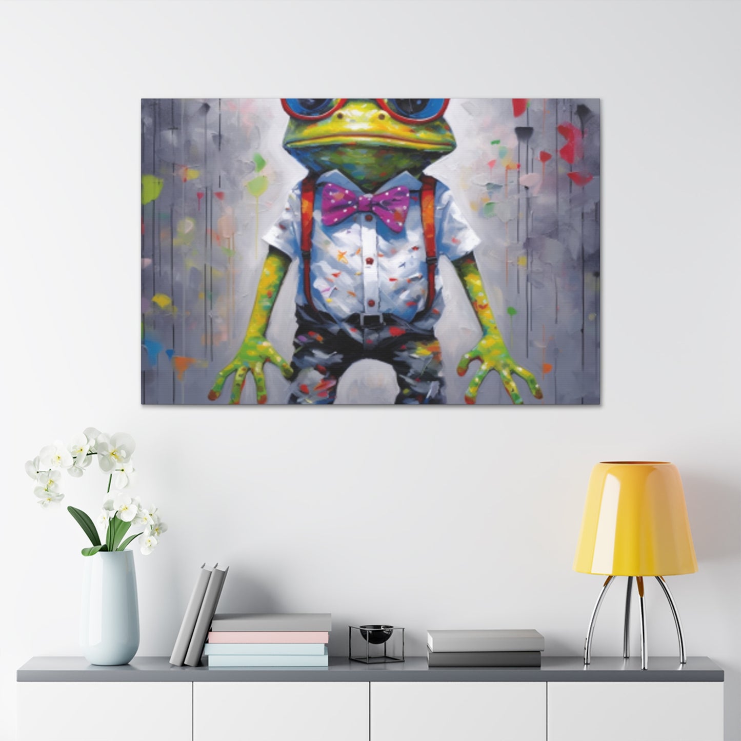 Green Frog In Red Glasses And Suspenders - Large Wall Art