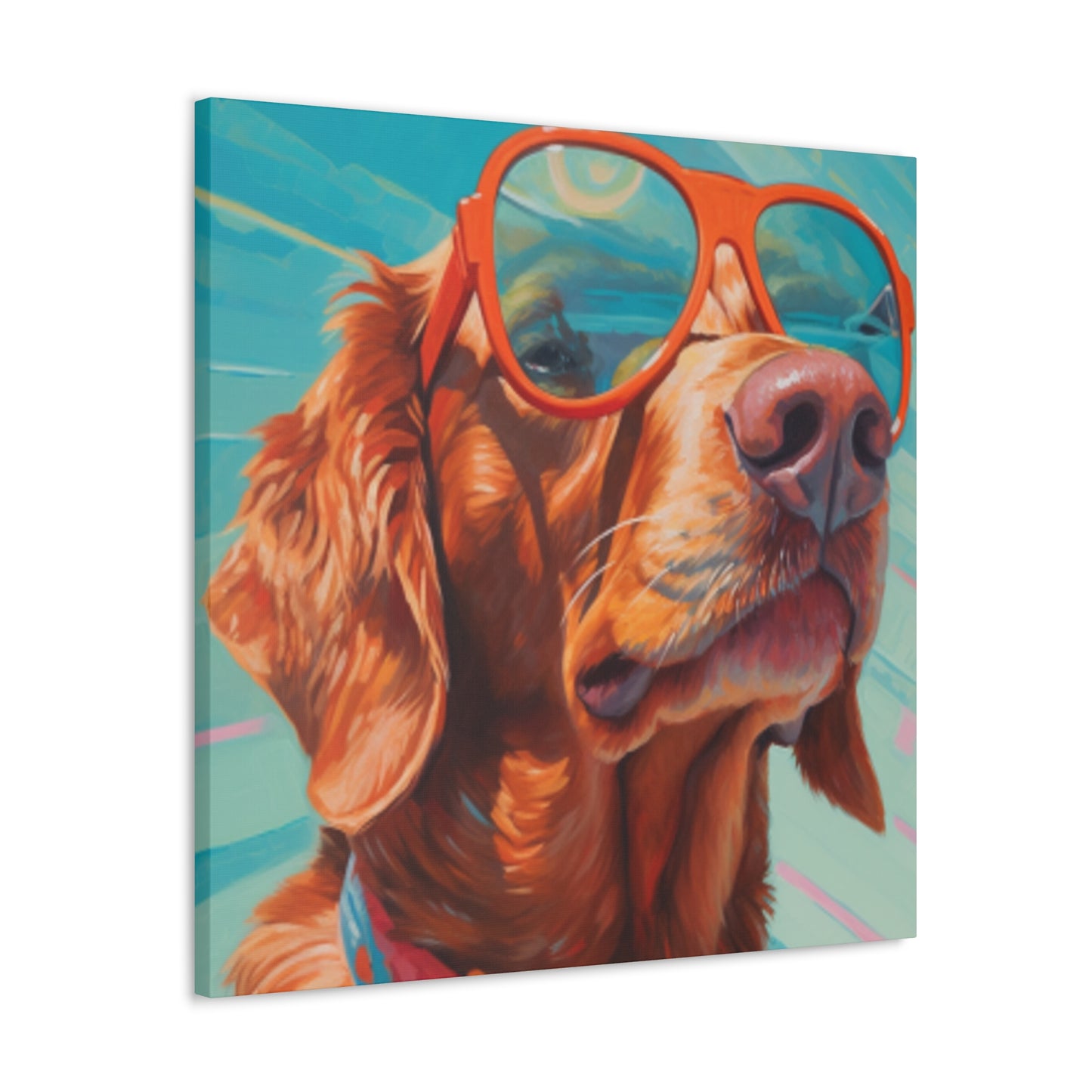 Golden Retriever In Orange Glasses Looking Yonder - Large Wall Art