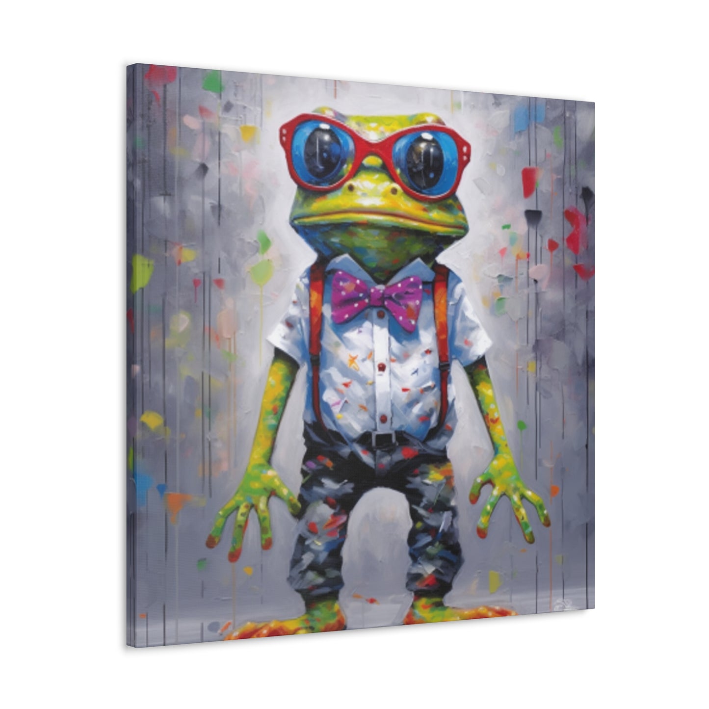 Green Frog In Red Glasses And Suspenders - Large Wall Art