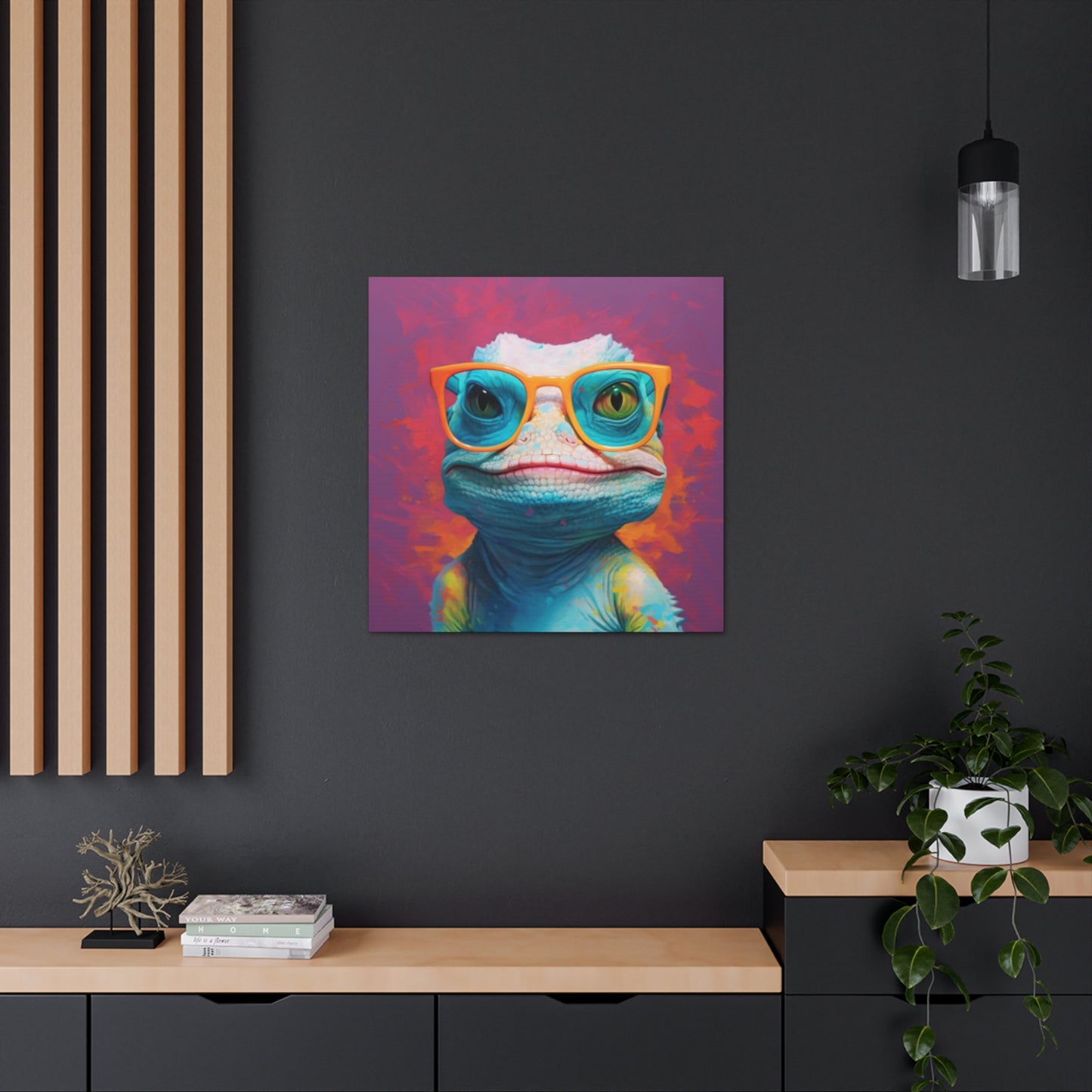 Lizard Lady With Purple Background - Large Wall Art