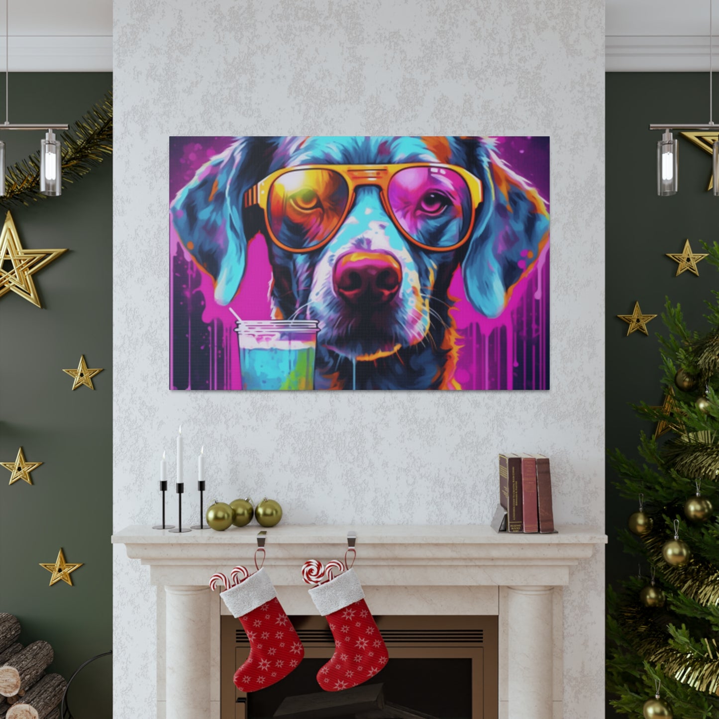 Groovy Dog In Gold Glasses Ready To Chill- Large Wall Art