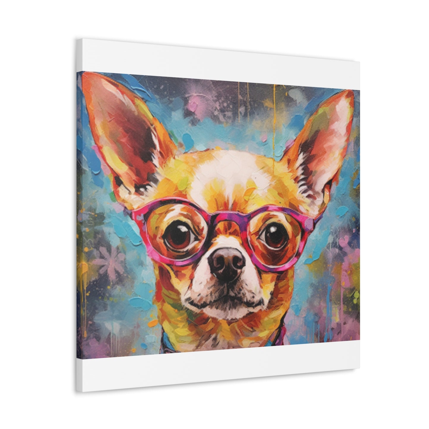 Happy Chihuahua In Purple Glasses - Large Wall Art